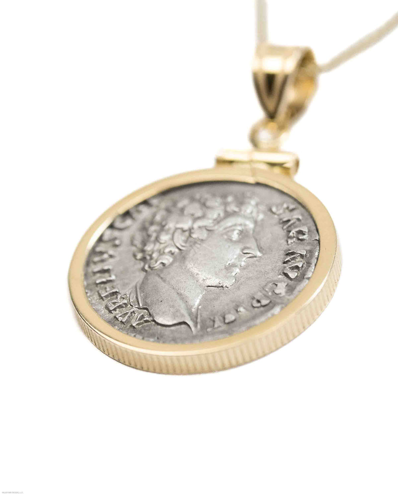 14k Gold Genuine Ancient Roman Coin Necklace (Marcus Aurelius; 161-180 A.D.)