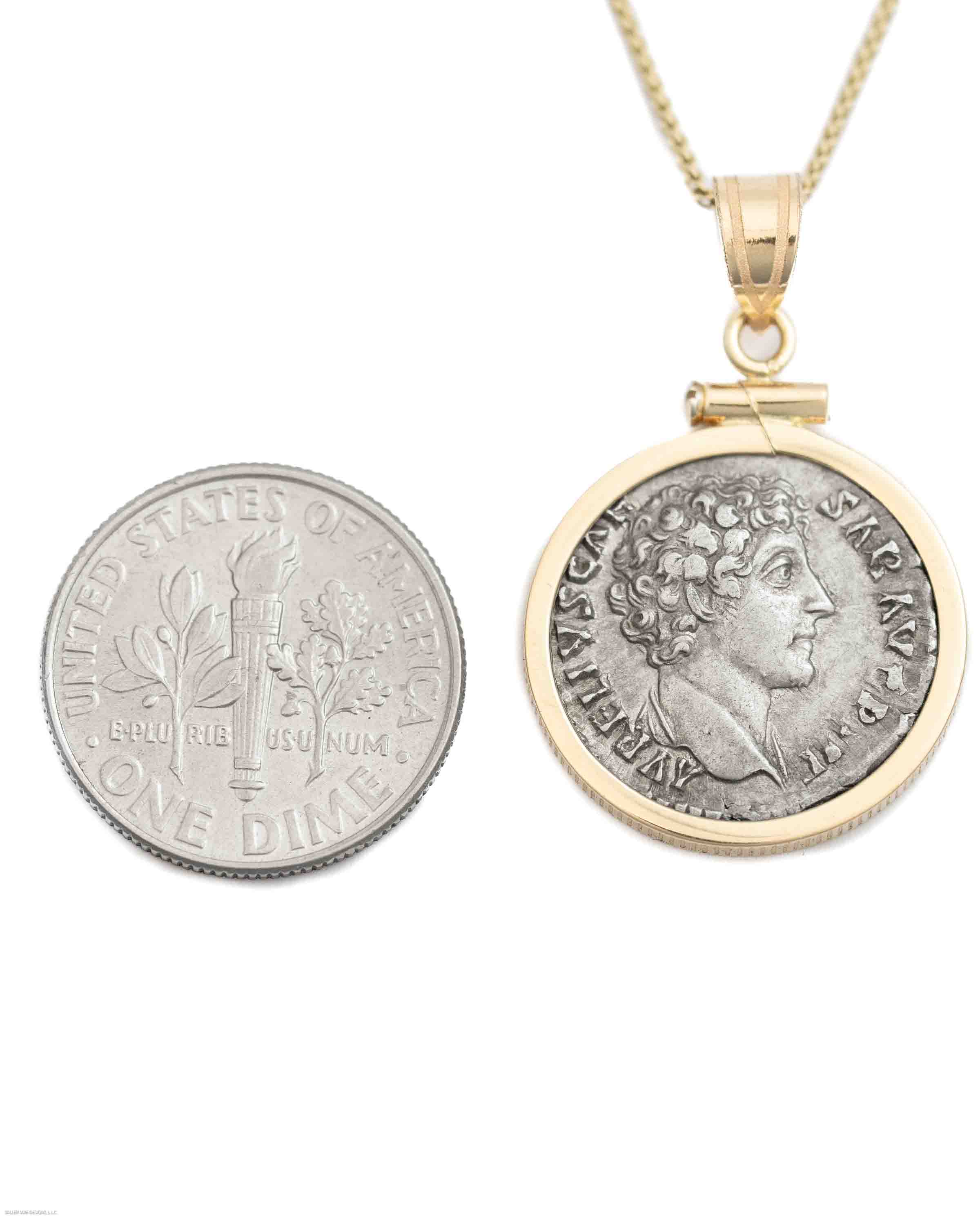14k Gold Genuine Ancient Roman Coin Necklace (Marcus Aurelius; 161-180 A.D.)