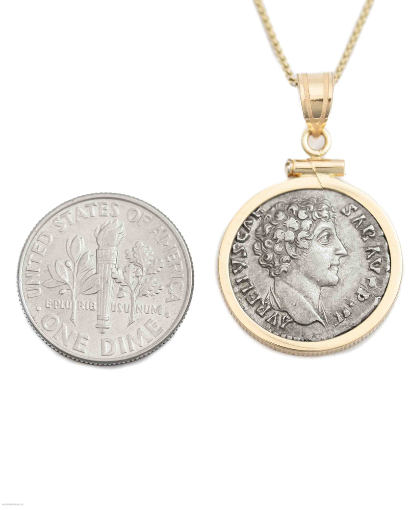 14k Gold Genuine Ancient Roman Coin Necklace (Marcus Aurelius; 161-180 A.D.)