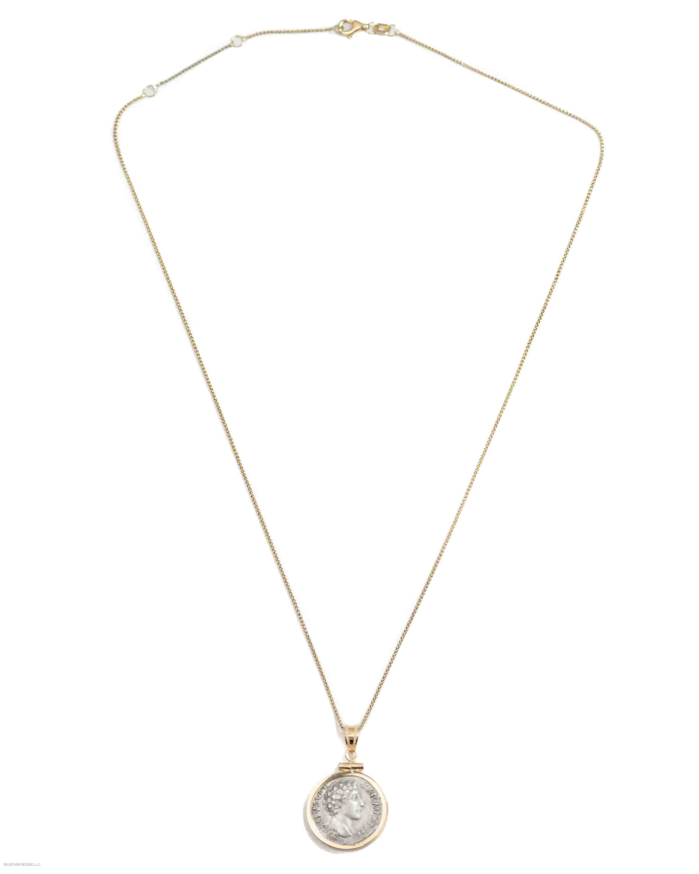 14k Gold Genuine Ancient Roman Coin Necklace (Marcus Aurelius; 161-180 A.D.)