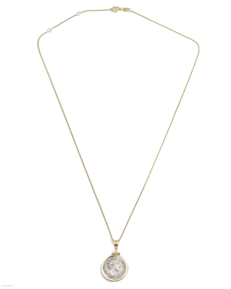 14k Gold Genuine Ancient Roman Coin Necklace (Marcus Aurelius; 161-180 A.D.)