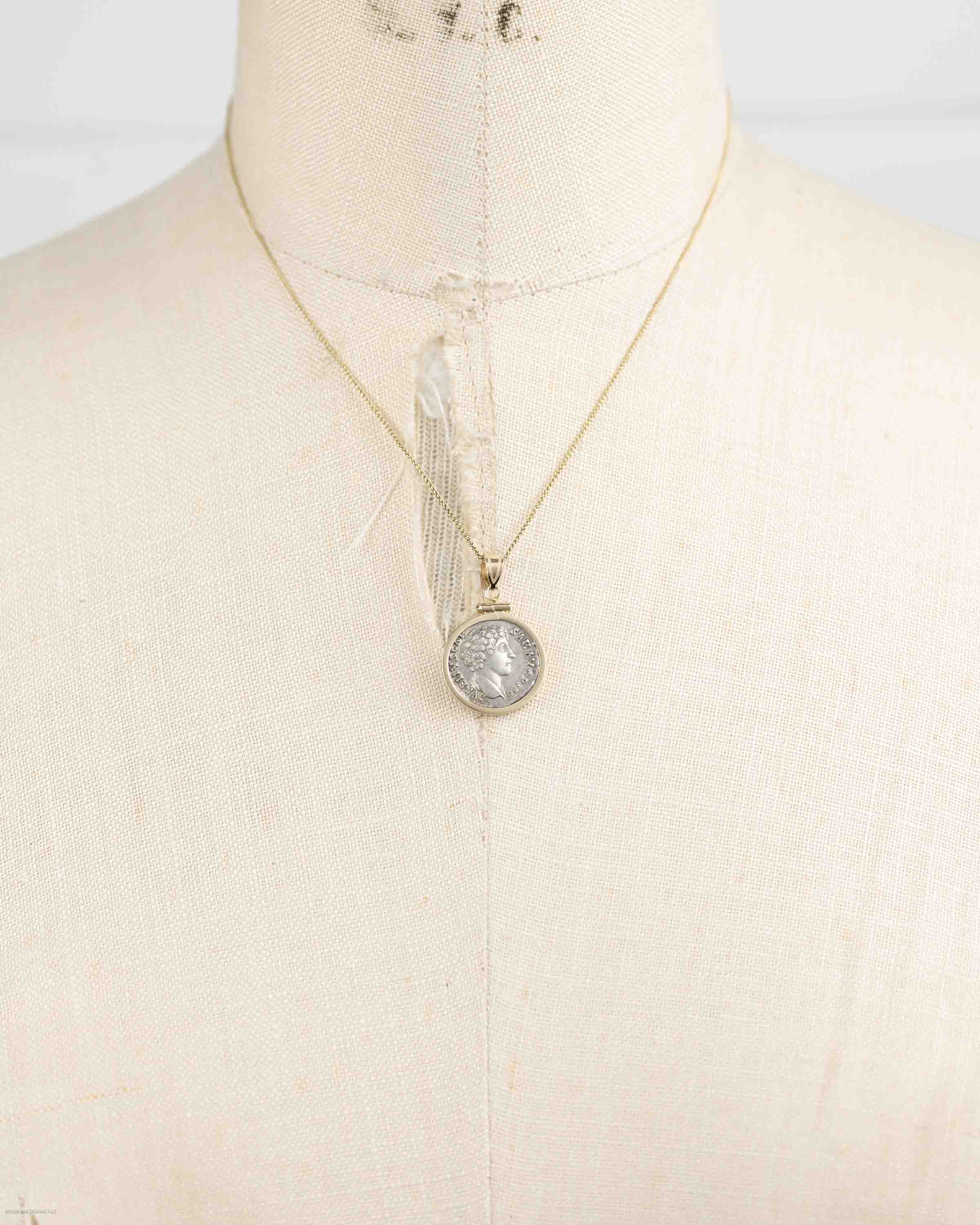 14k Gold Genuine Ancient Roman Coin Necklace (Marcus Aurelius; 161-180 A.D.)