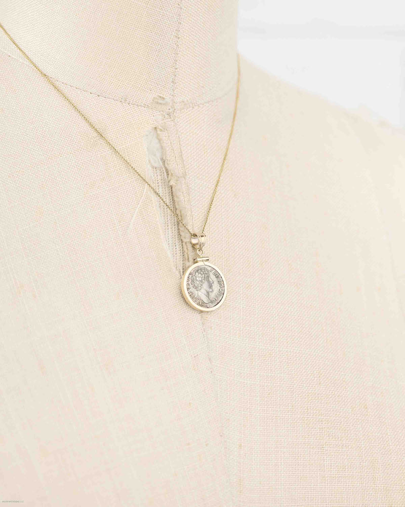 14k Gold Genuine Ancient Roman Coin Necklace (Marcus Aurelius; 161-180 A.D.)