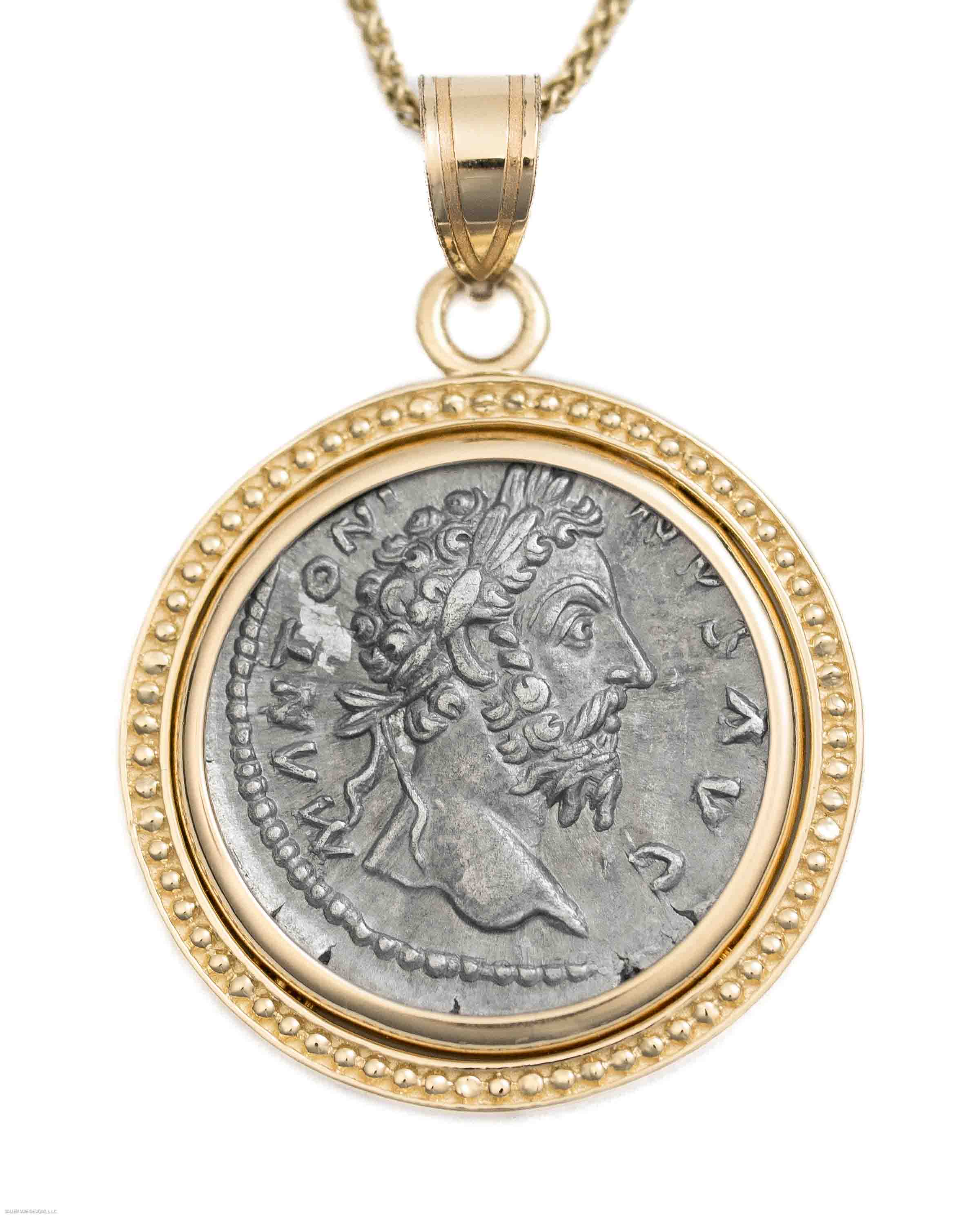 14k Gold Genuine Ancient Roman Coin Necklace (Marcus Aurelius; 161-180 A.D.)