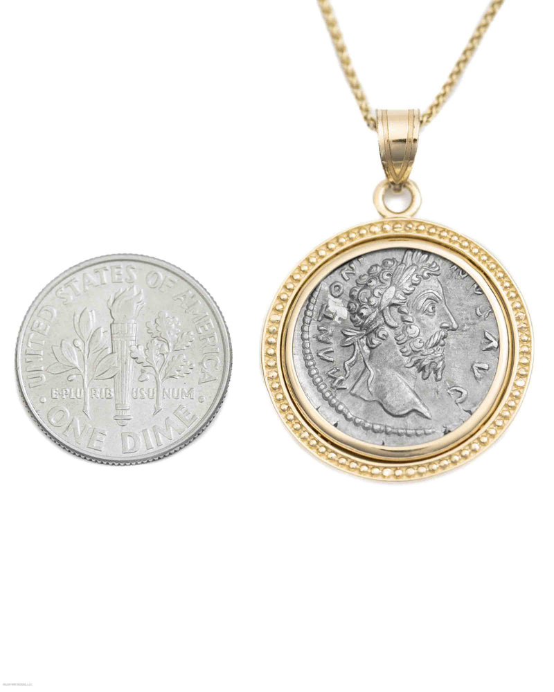 14k Gold Genuine Ancient Roman Coin Necklace (Marcus Aurelius; 161-180 A.D.)