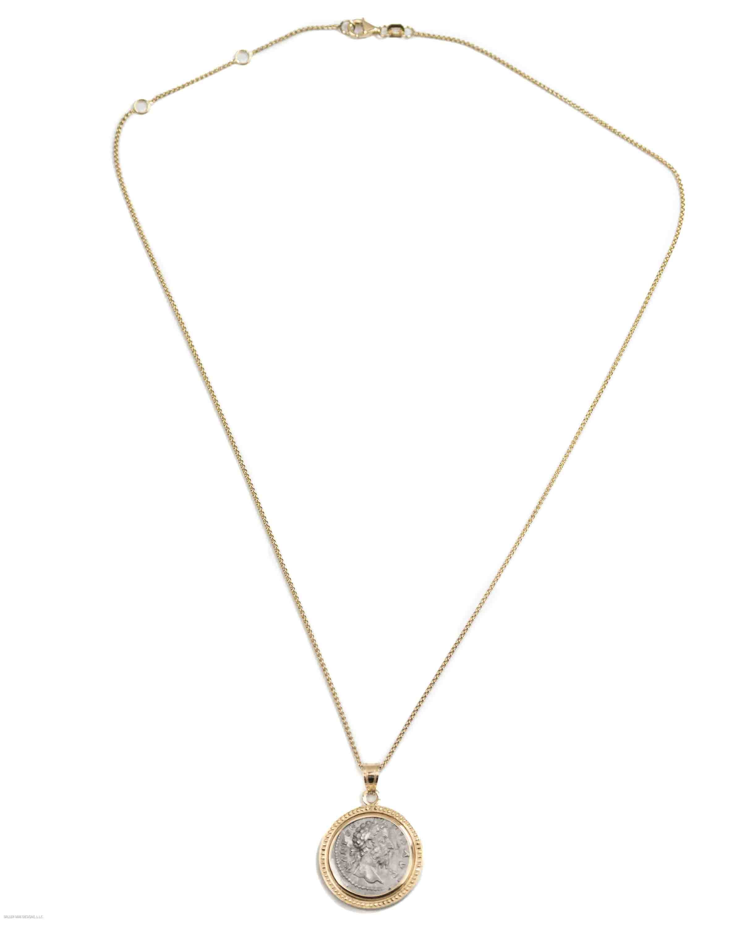 14k Gold Genuine Ancient Roman Coin Necklace (Marcus Aurelius; 161-180 A.D.)