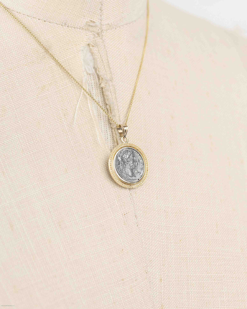 14k Gold Genuine Ancient Roman Coin Necklace (Marcus Aurelius; 161-180 A.D.)