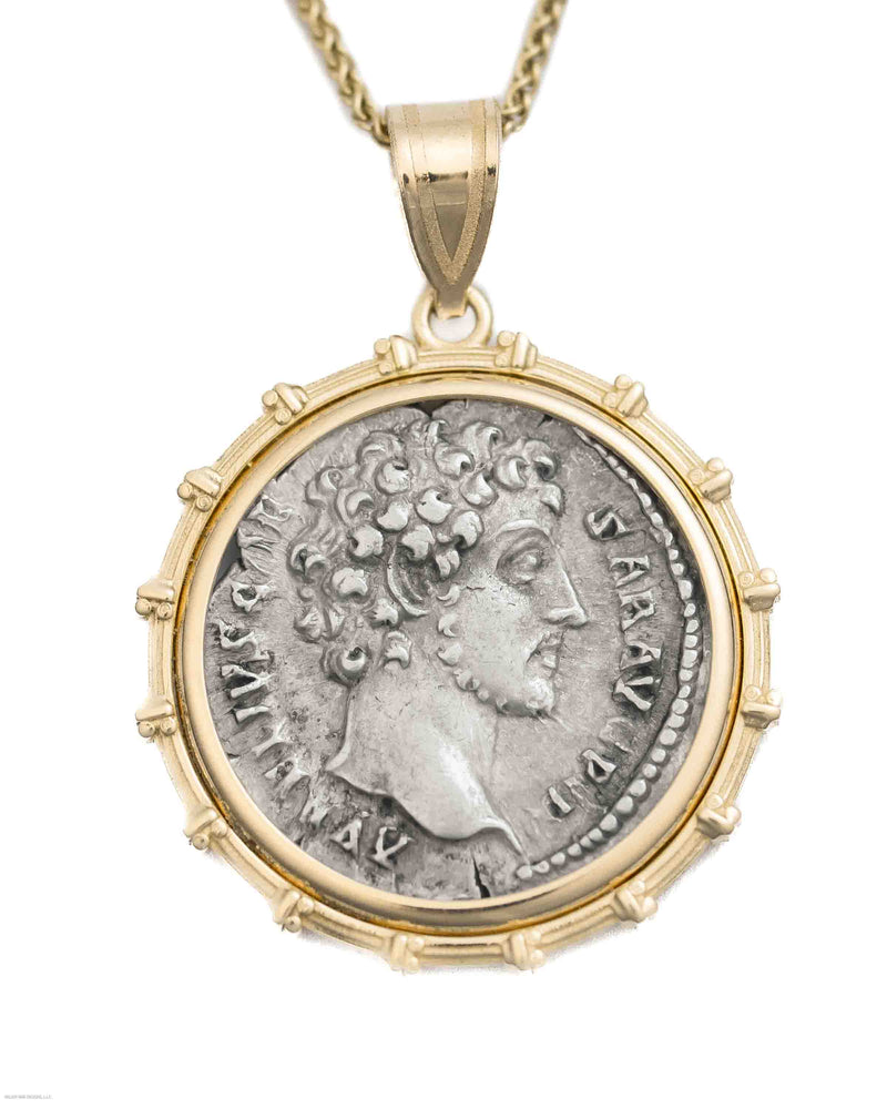 14k Gold Genuine Ancient Roman Coin Necklace (Marcus Aurelius; 161-180 A.D.)