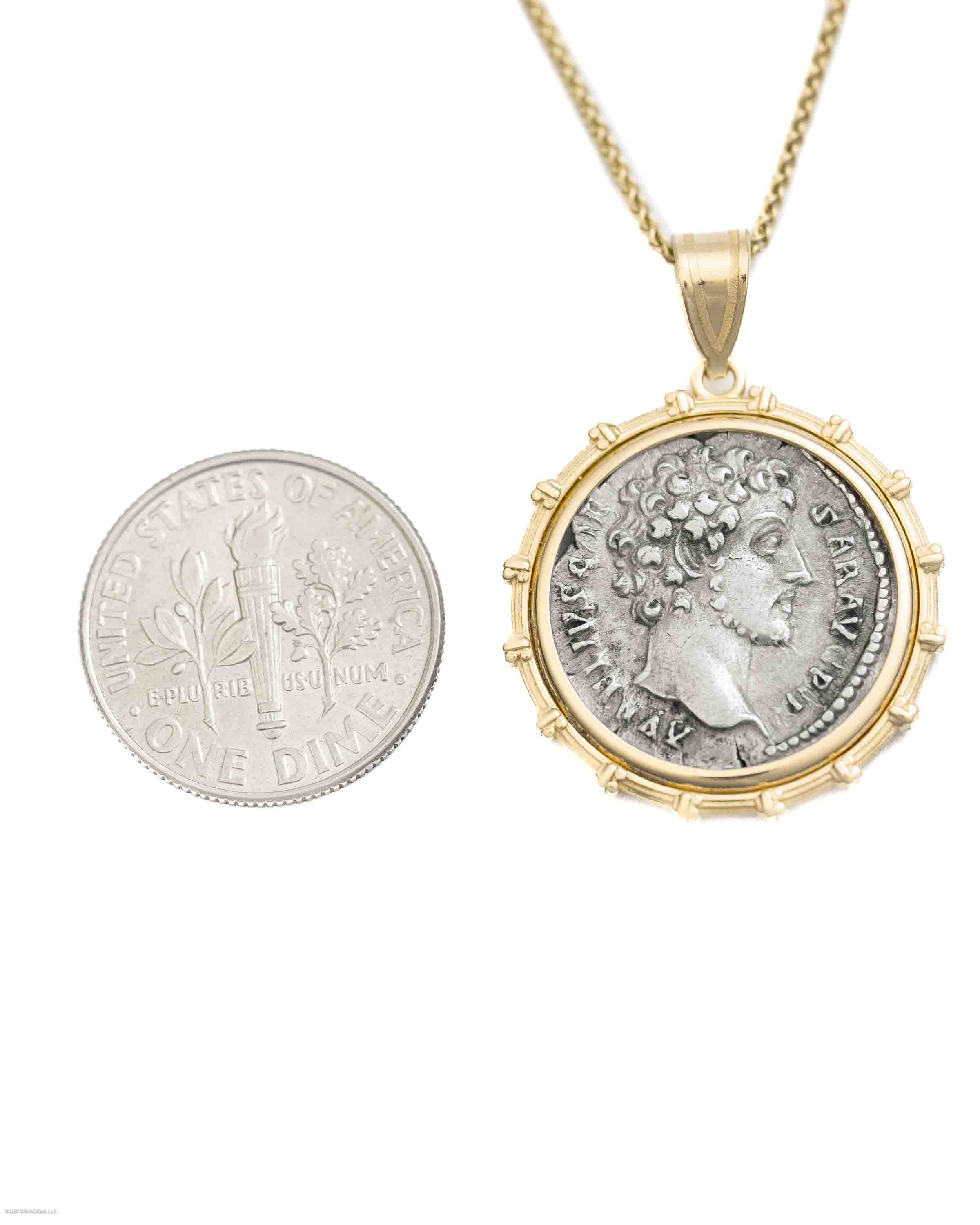 14k Gold Genuine Ancient Roman Coin Necklace (Marcus Aurelius; 161-180 A.D.)