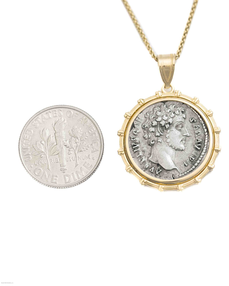 14k Gold Genuine Ancient Roman Coin Necklace (Marcus Aurelius; 161-180 A.D.)