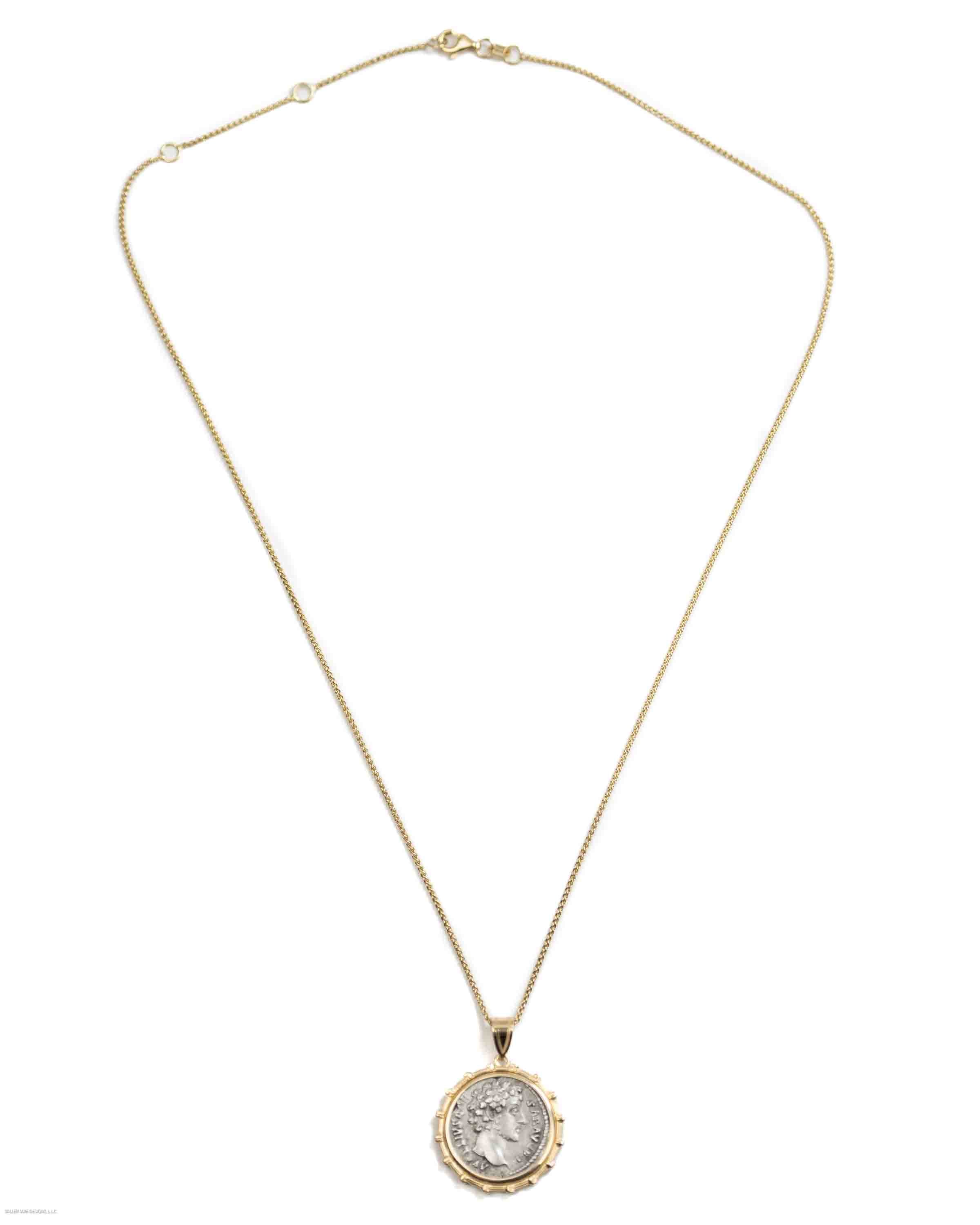 14k Gold Genuine Ancient Roman Coin Necklace (Marcus Aurelius; 161-180 A.D.)