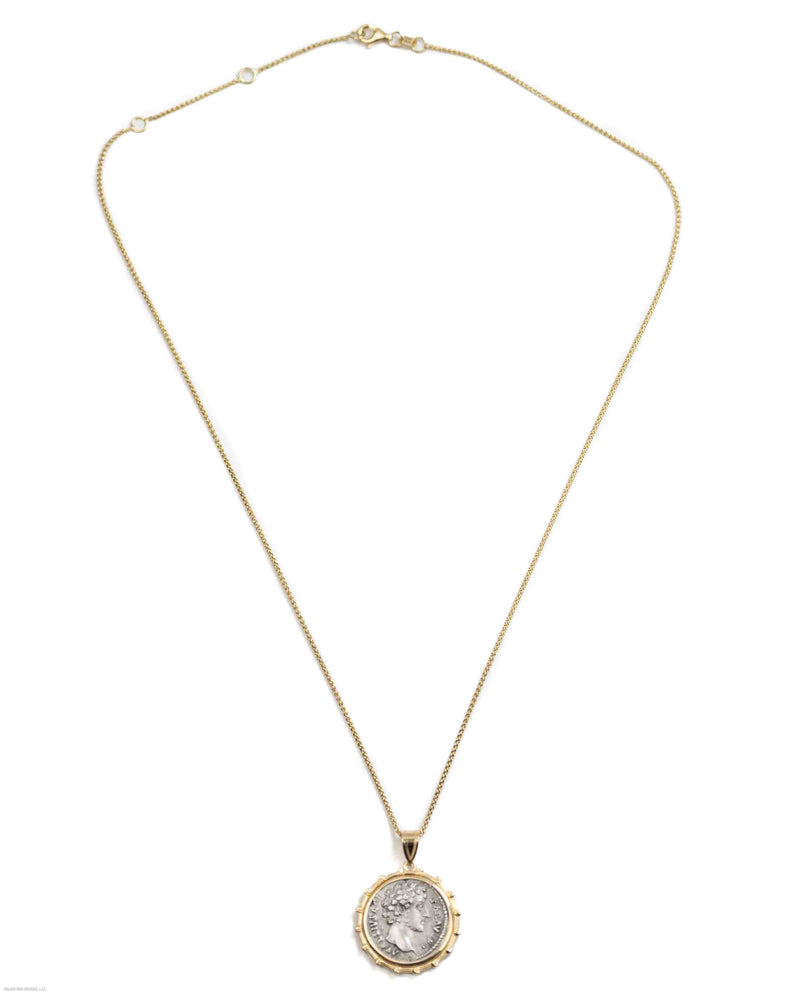 14k Gold Genuine Ancient Roman Coin Necklace (Marcus Aurelius; 161-180 A.D.)
