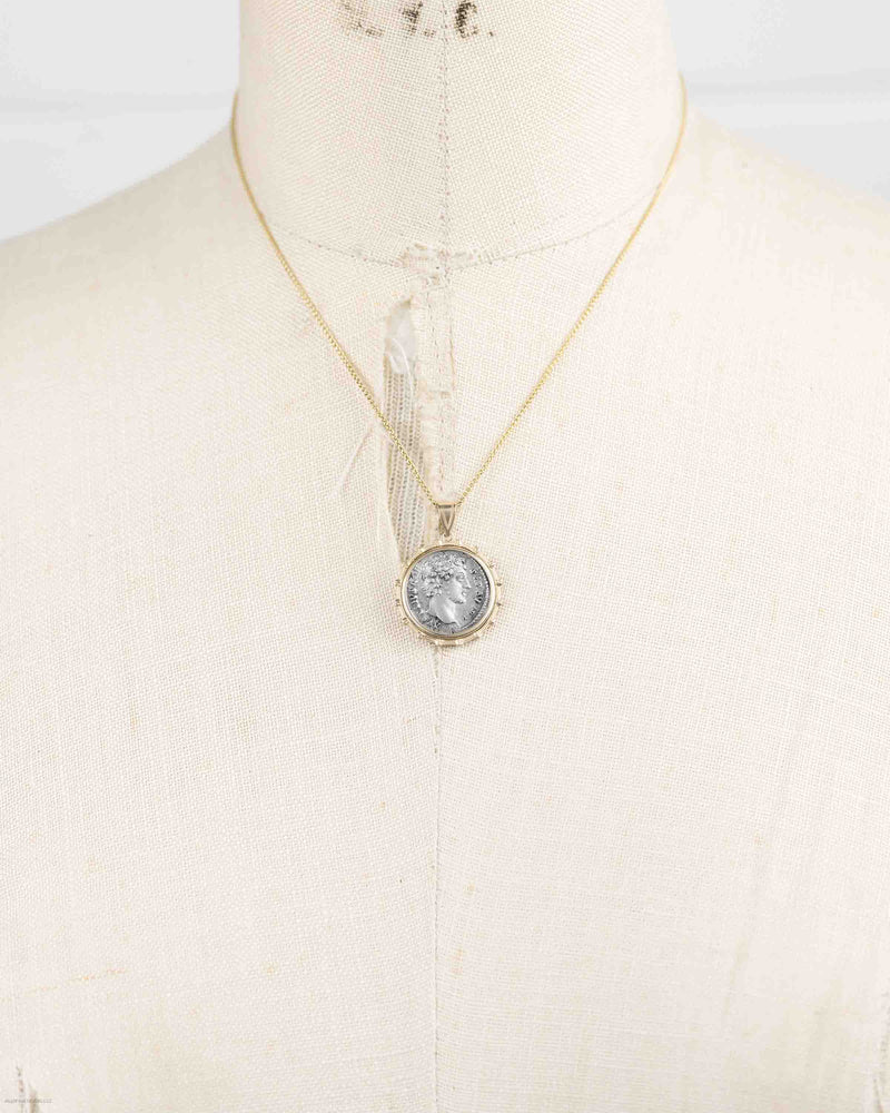 14k Gold Genuine Ancient Roman Coin Necklace (Marcus Aurelius; 161-180 A.D.)