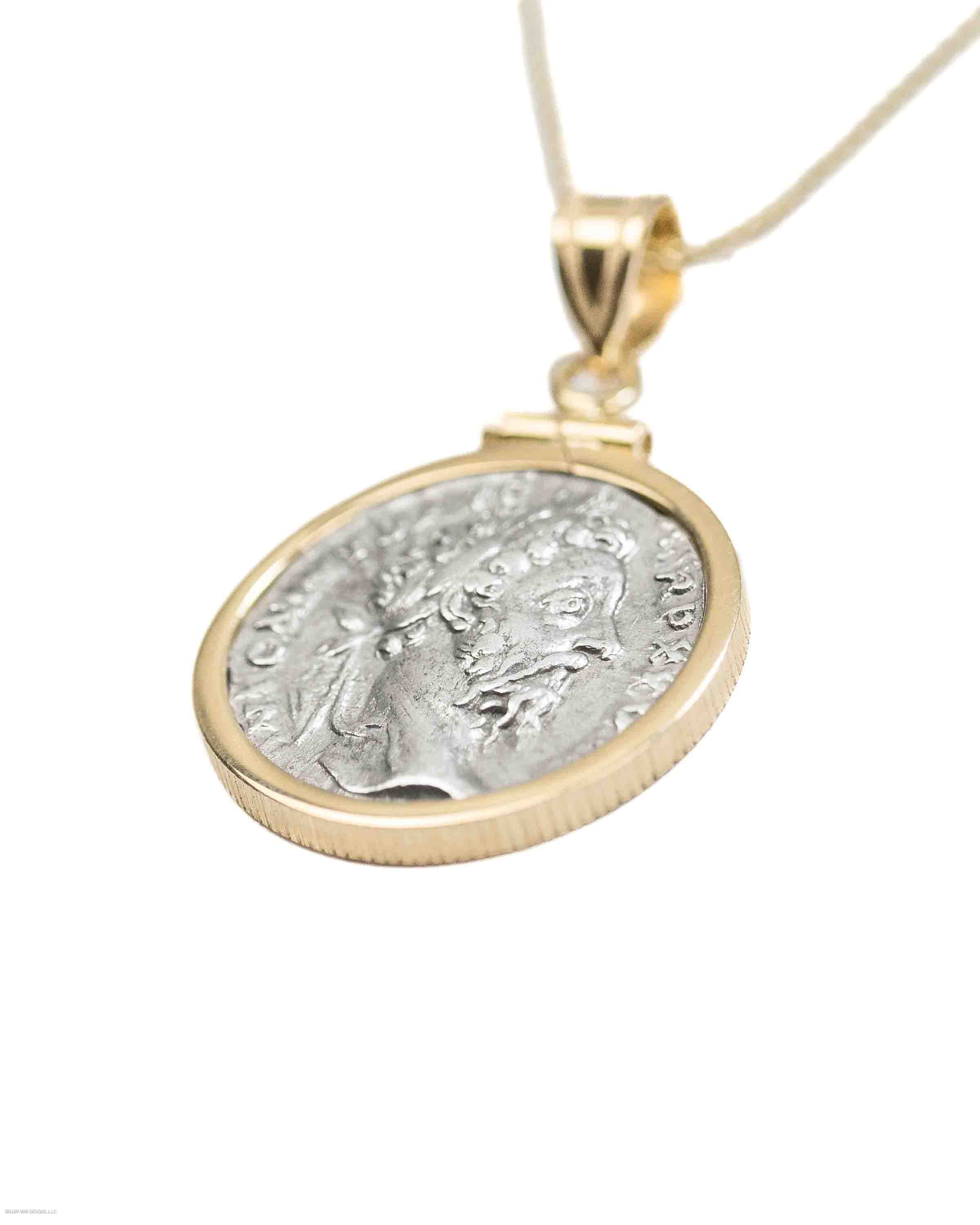 14k Gold Genuine Ancient Roman Coin Necklace (Marcus Aurelius; 161-180 A.D.)