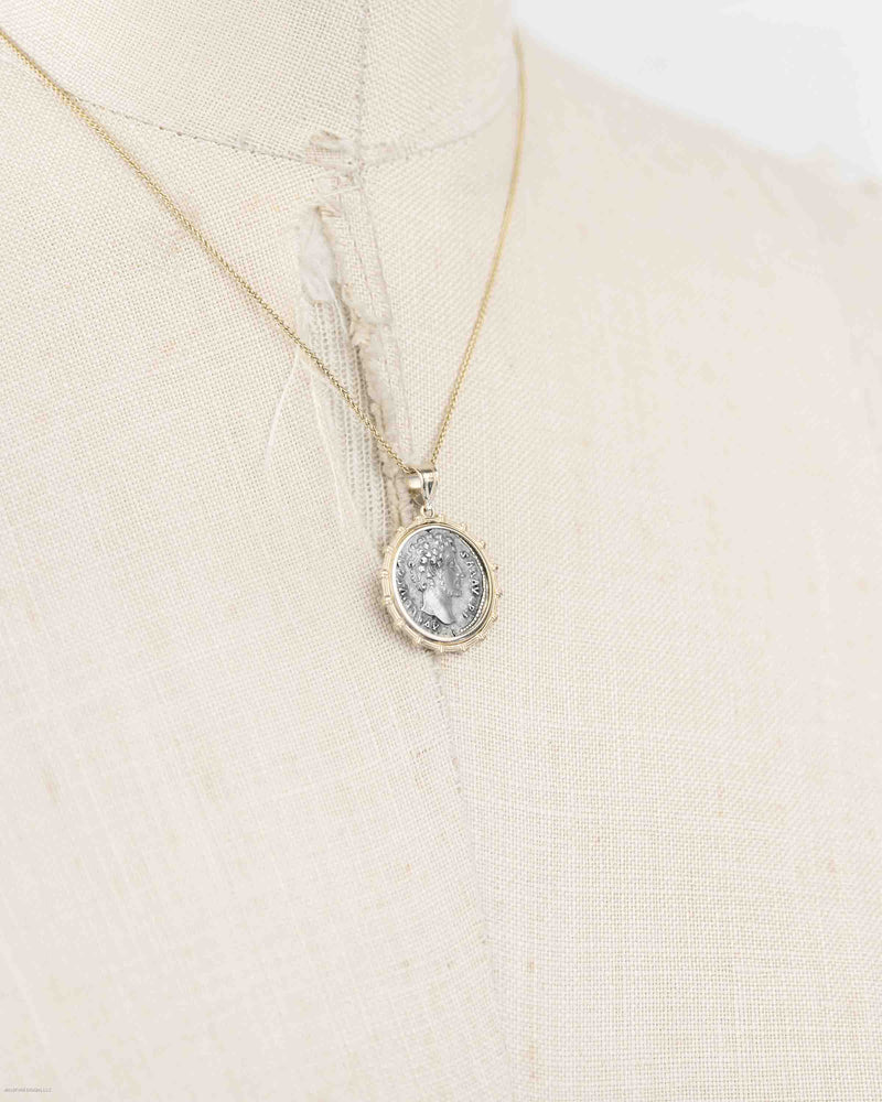 14k Gold Genuine Ancient Roman Coin Necklace (Marcus Aurelius; 161-180 A.D.)