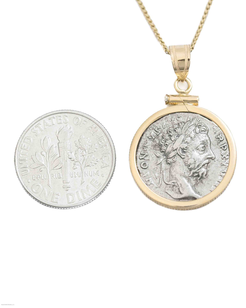 14k Gold Genuine Ancient Roman Coin Necklace (Marcus Aurelius; 161-180 A.D.)