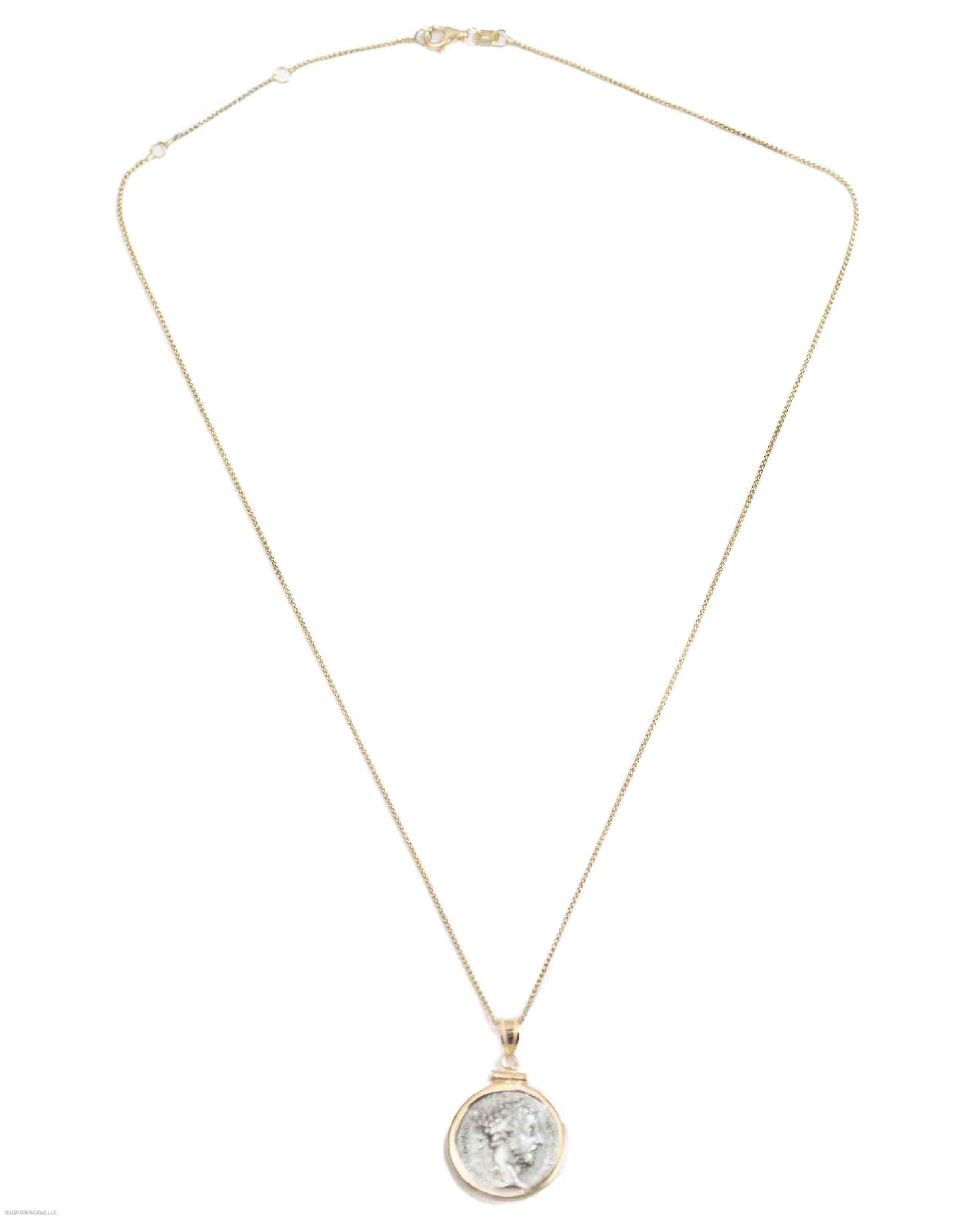 14k Gold Genuine Ancient Roman Coin Necklace (Marcus Aurelius; 161-180 A.D.)