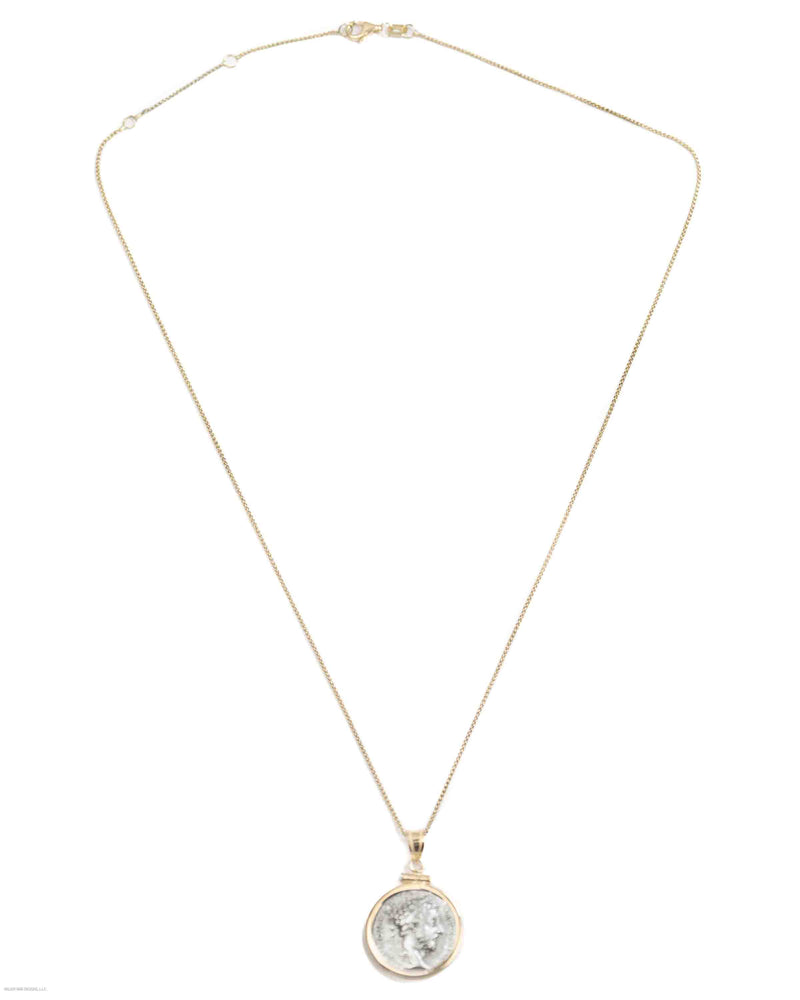 14k Gold Genuine Ancient Roman Coin Necklace (Marcus Aurelius; 161-180 A.D.)