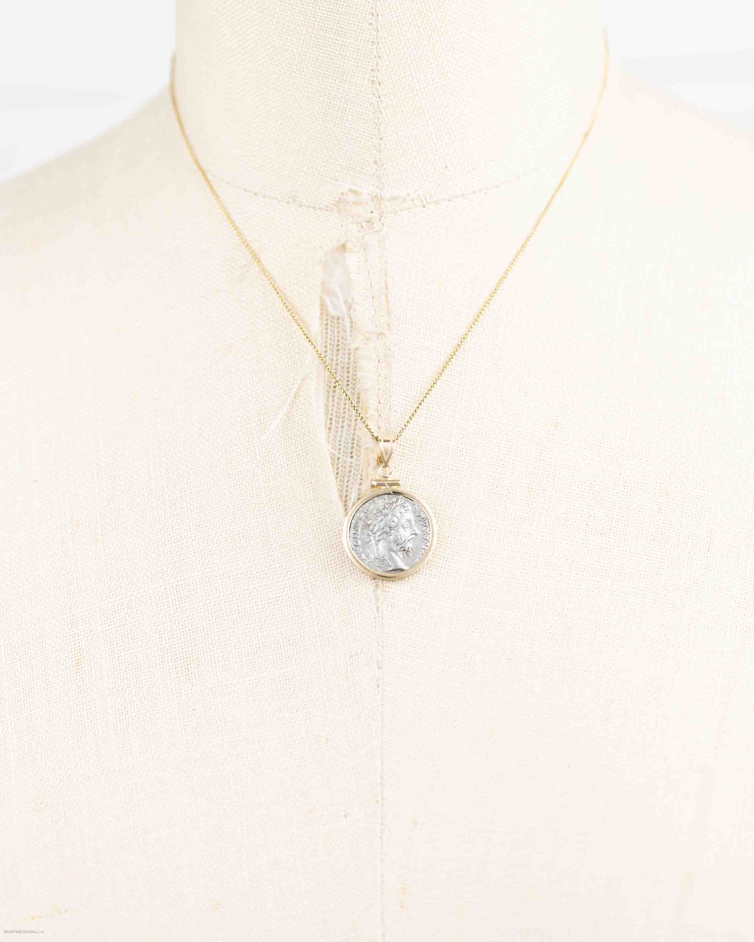 14k Gold Genuine Ancient Roman Coin Necklace (Marcus Aurelius; 161-180 A.D.)