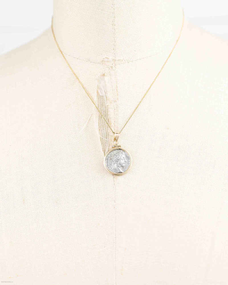 14k Gold Genuine Ancient Roman Coin Necklace (Marcus Aurelius; 161-180 A.D.)