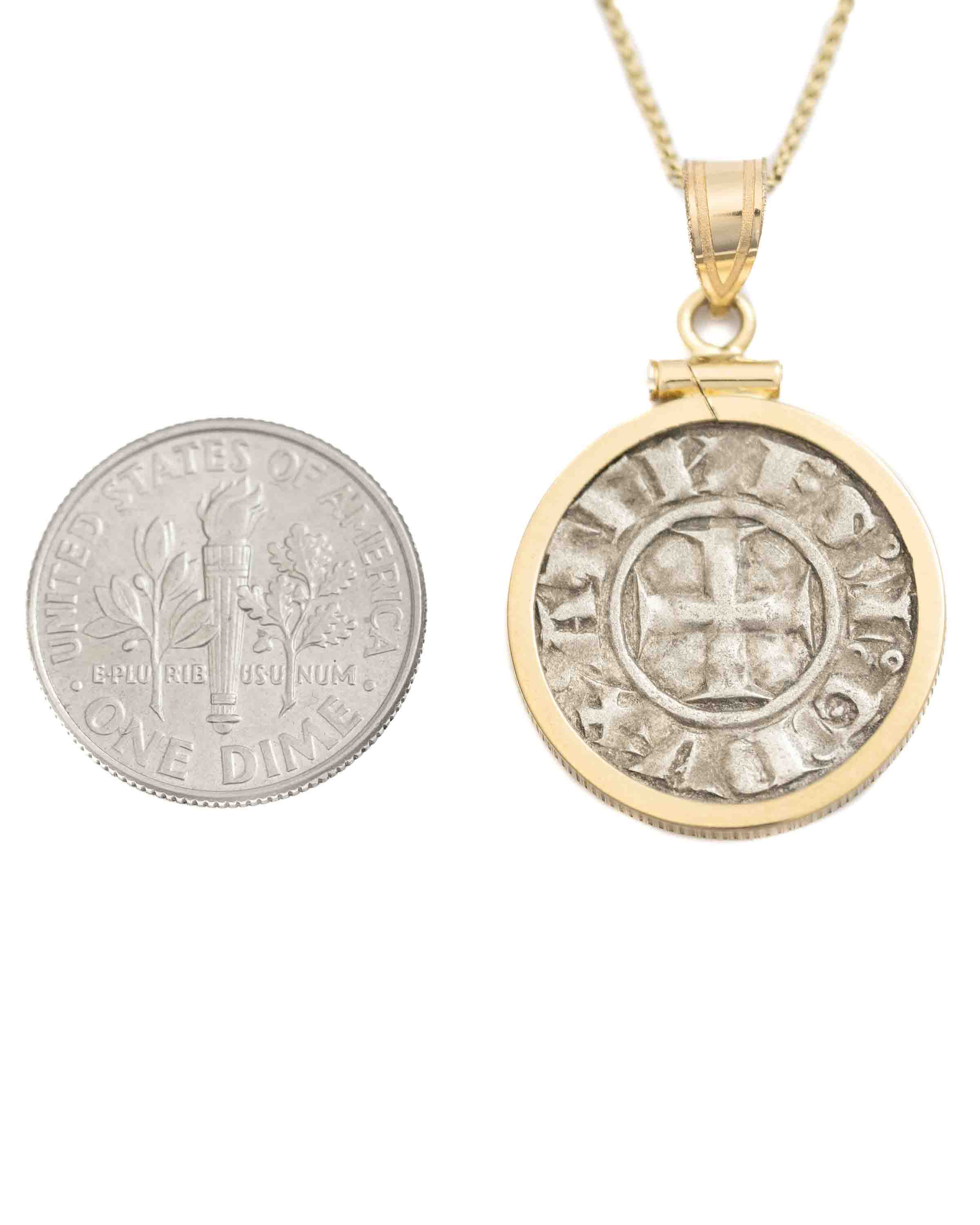 14k Gold Genuine Ancient Coin of the Crusades Necklace (Achaea; 1289-1297 A.D.)