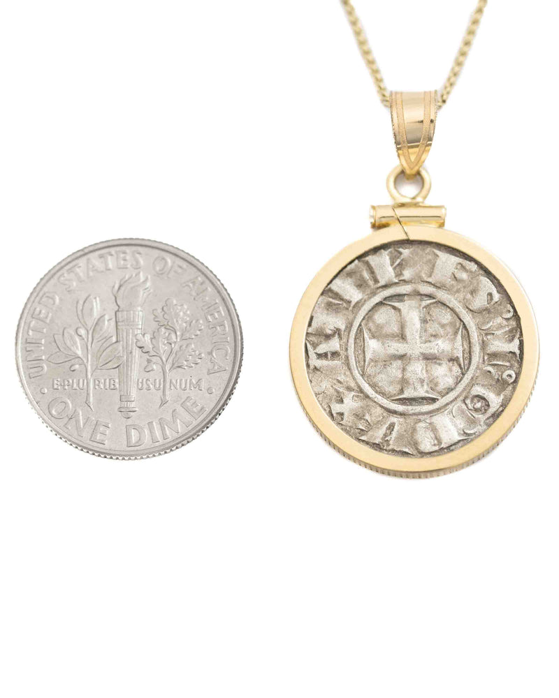 14k Gold Genuine Ancient Coin of the Crusades Necklace (Achaea; 1289-1297 A.D.)