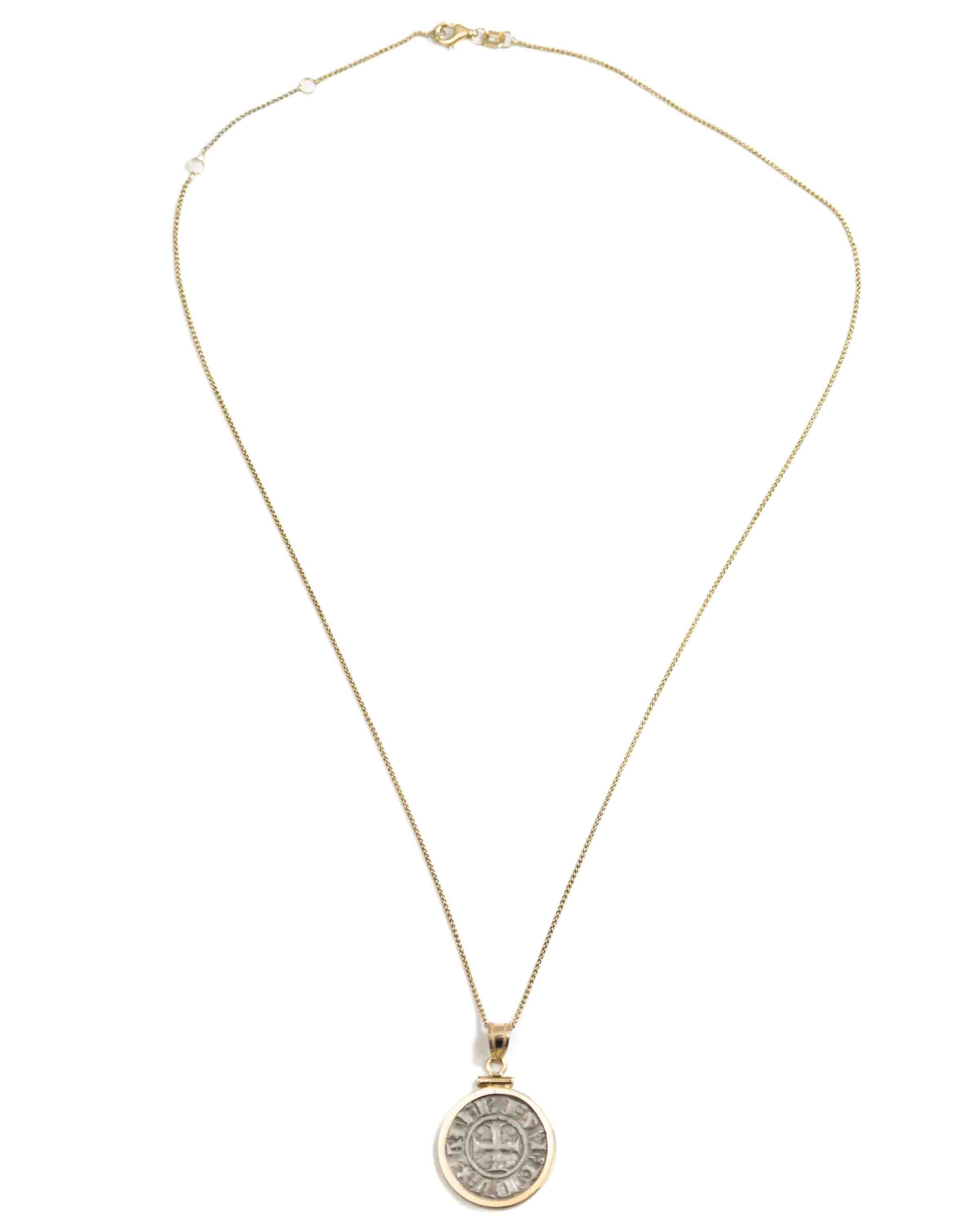 14k Gold Genuine Ancient Coin of the Crusades Necklace (Achaea; 1289-1297 A.D.)