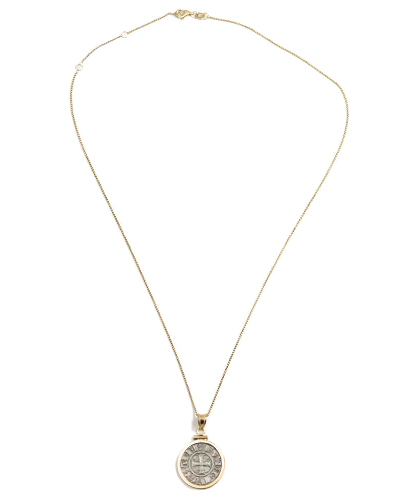 14k Gold Genuine Ancient Coin of the Crusades Necklace (Achaea; 1289-1297 A.D.)