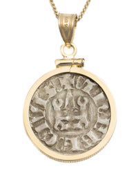14k Gold Genuine Ancient Coin of the Crusades Necklace (Achaea; 1289-1297 A.D.)