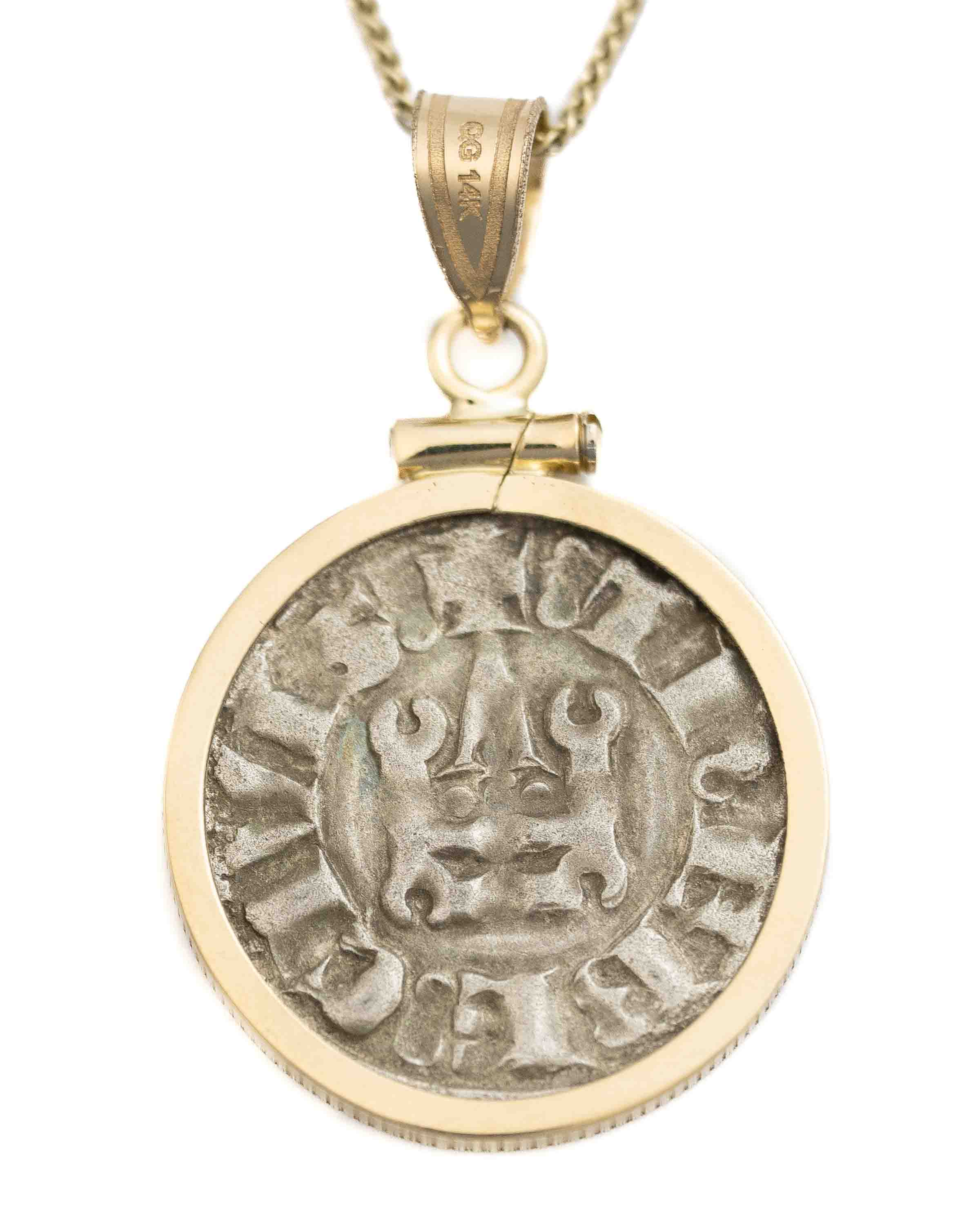 14k Gold Genuine Ancient Coin of the Crusades Necklace (Achaea; 1289-1297 A.D.)