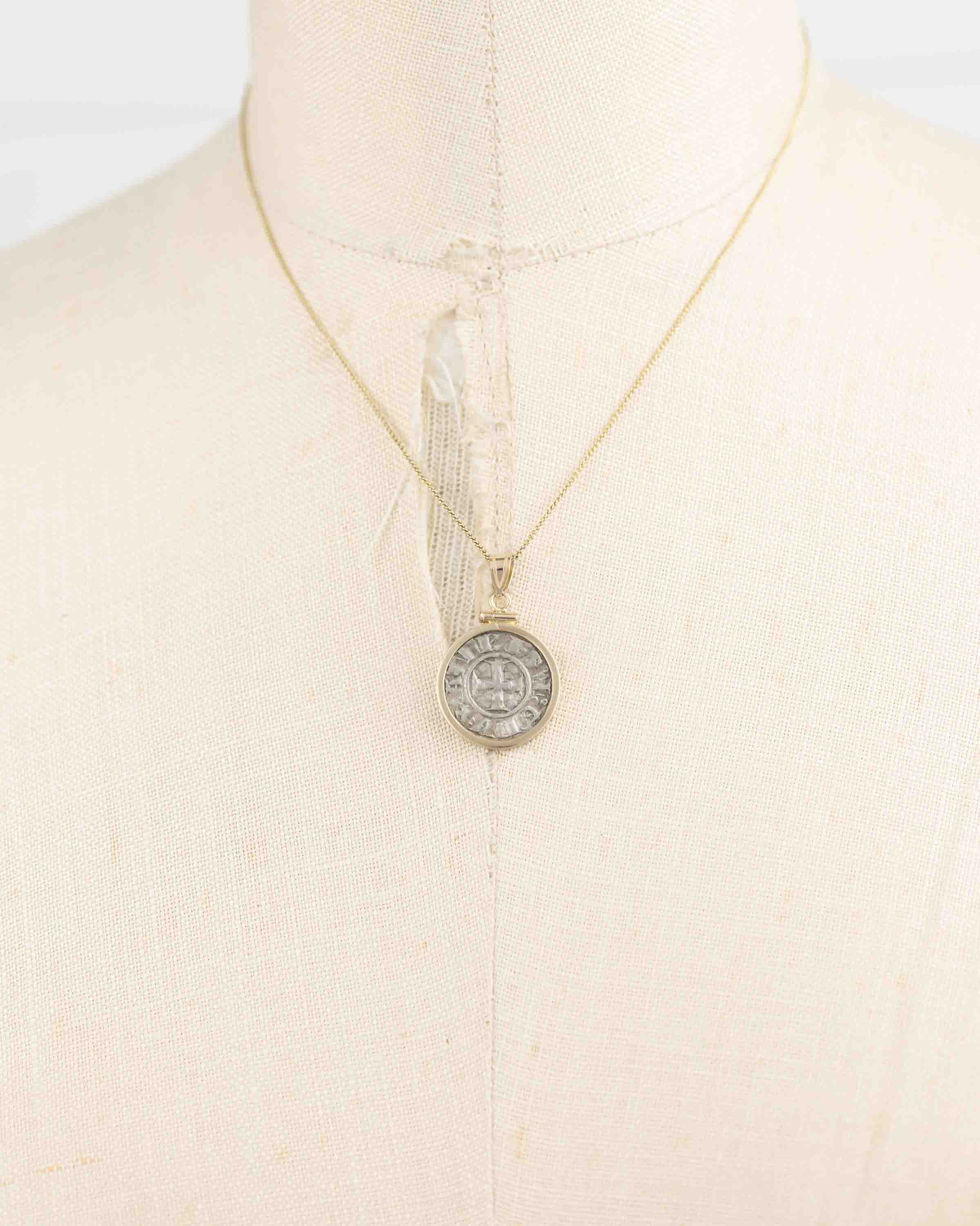 14k Gold Genuine Ancient Coin of the Crusades Necklace (Achaea; 1289-1297 A.D.)