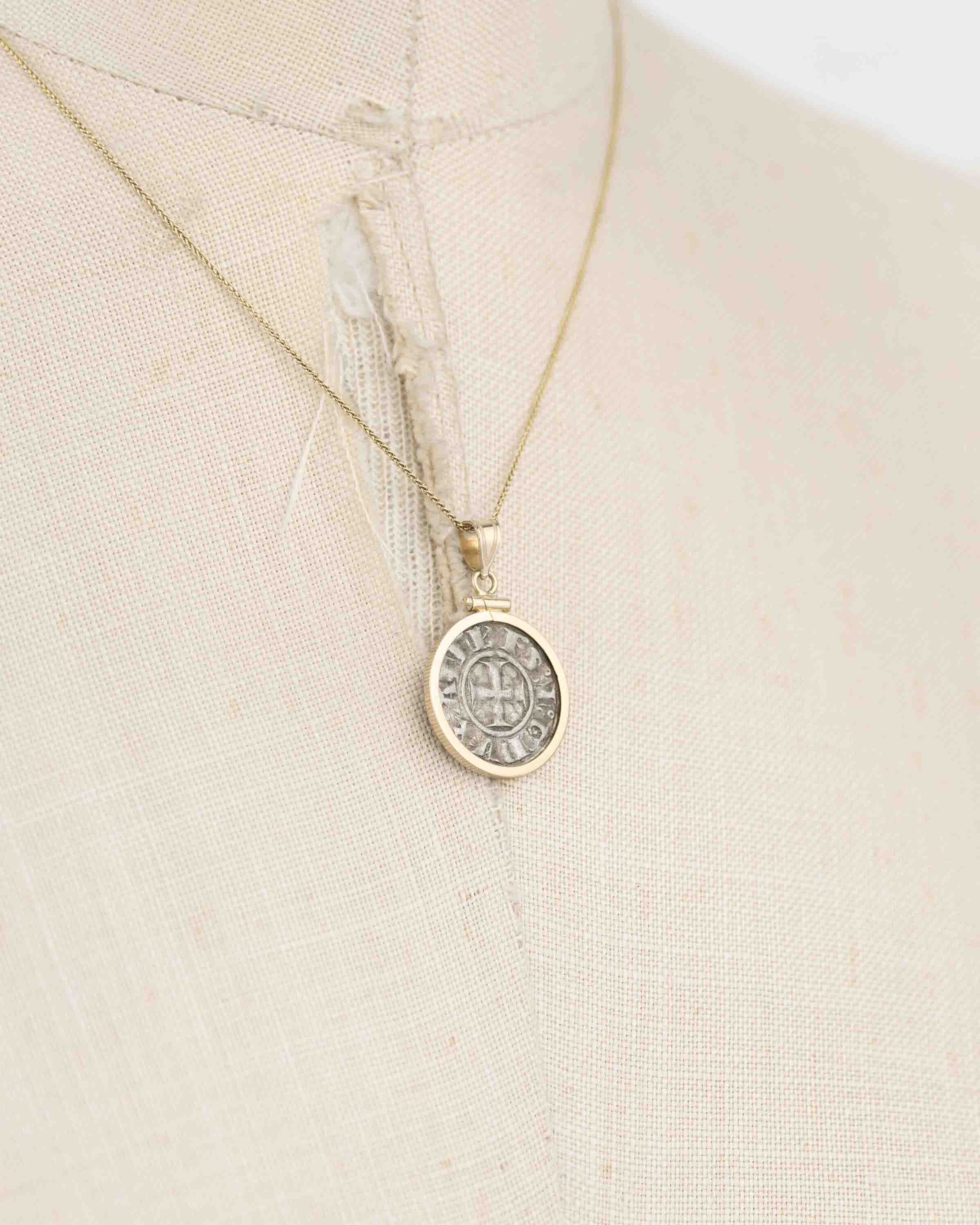 14k Gold Genuine Ancient Coin of the Crusades Necklace (Achaea; 1289-1297 A.D.)