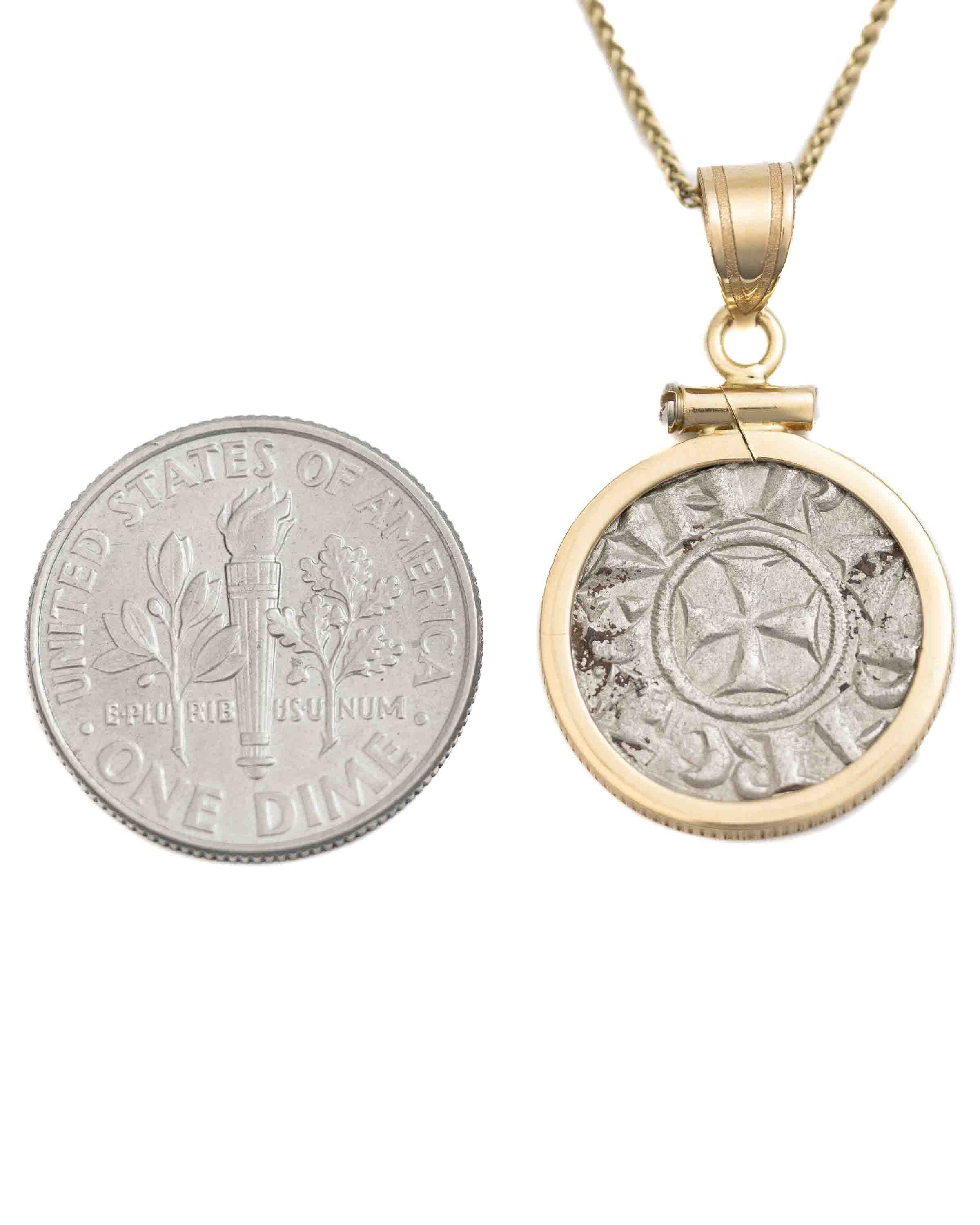 14k Gold Genuine Ancient Coin of the Crusades Necklace (Jerusalem; 1160-1179 A.D.)