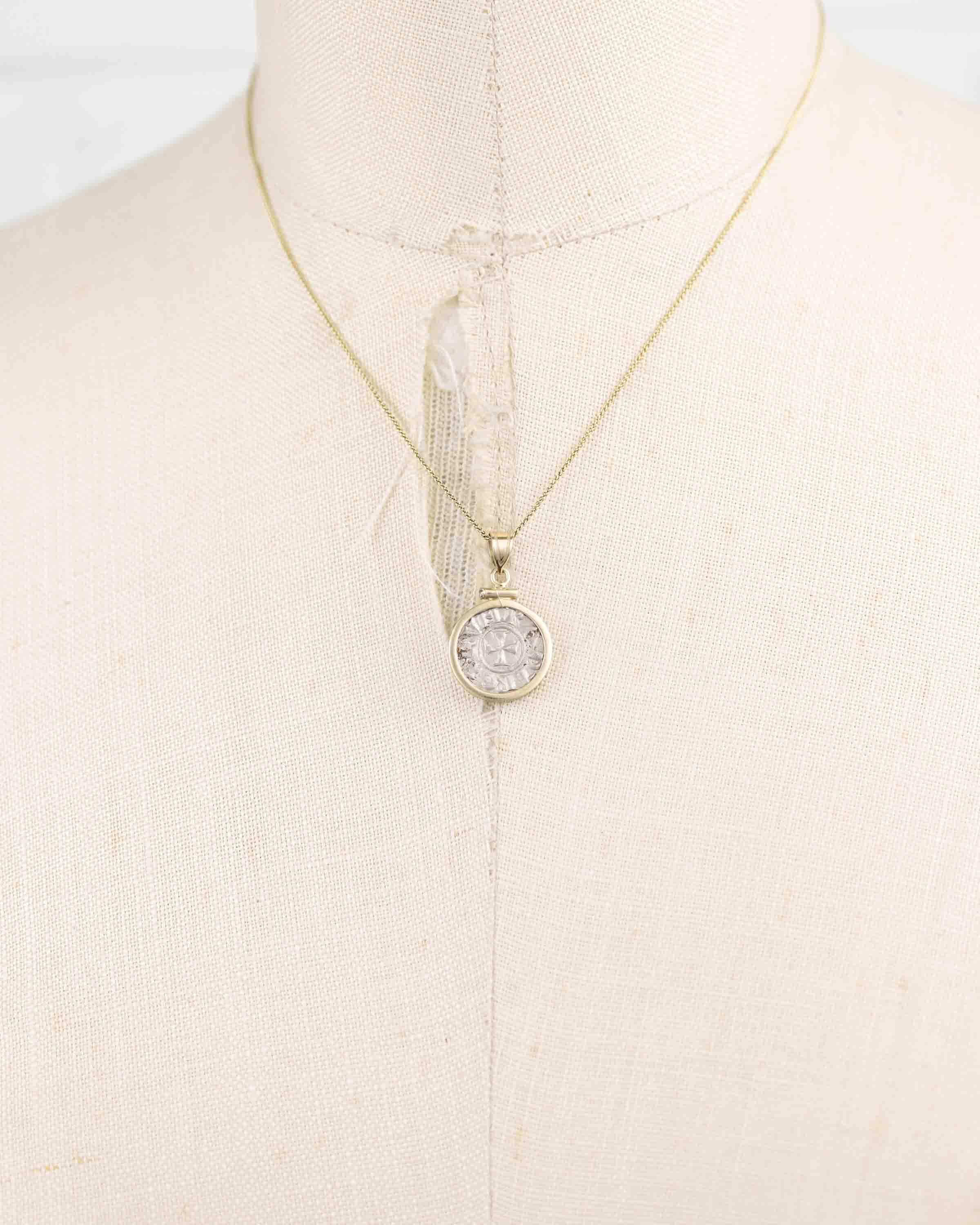 14k Gold Genuine Ancient Coin of the Crusades Necklace (Jerusalem; 1160-1179 A.D.)