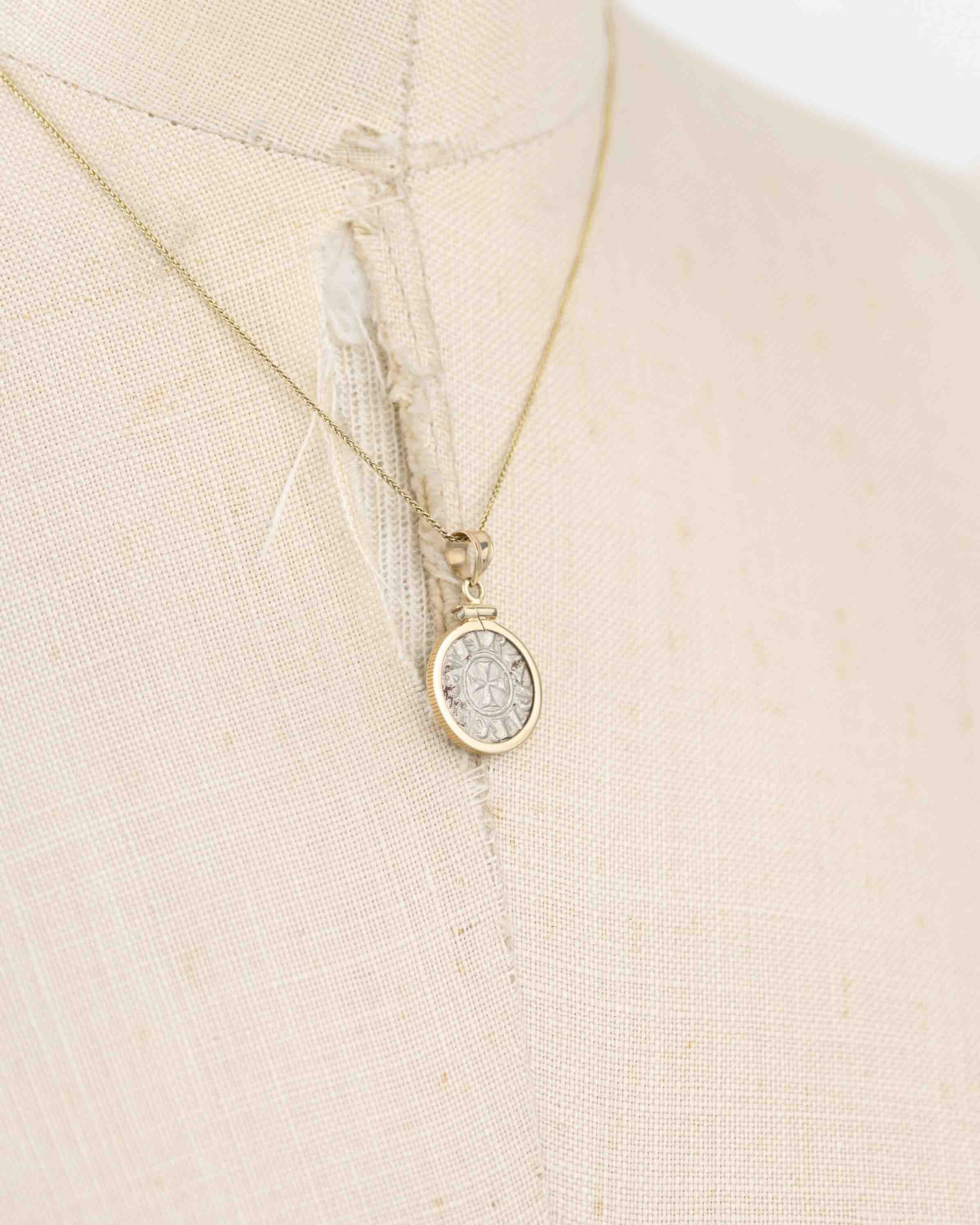 14k Gold Genuine Ancient Coin of the Crusades Necklace (Jerusalem; 1160-1179 A.D.)