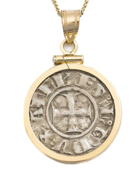 14k Gold Genuine Ancient Coin of the Crusades Necklace (Achaea; 1289-1297 A.D.)