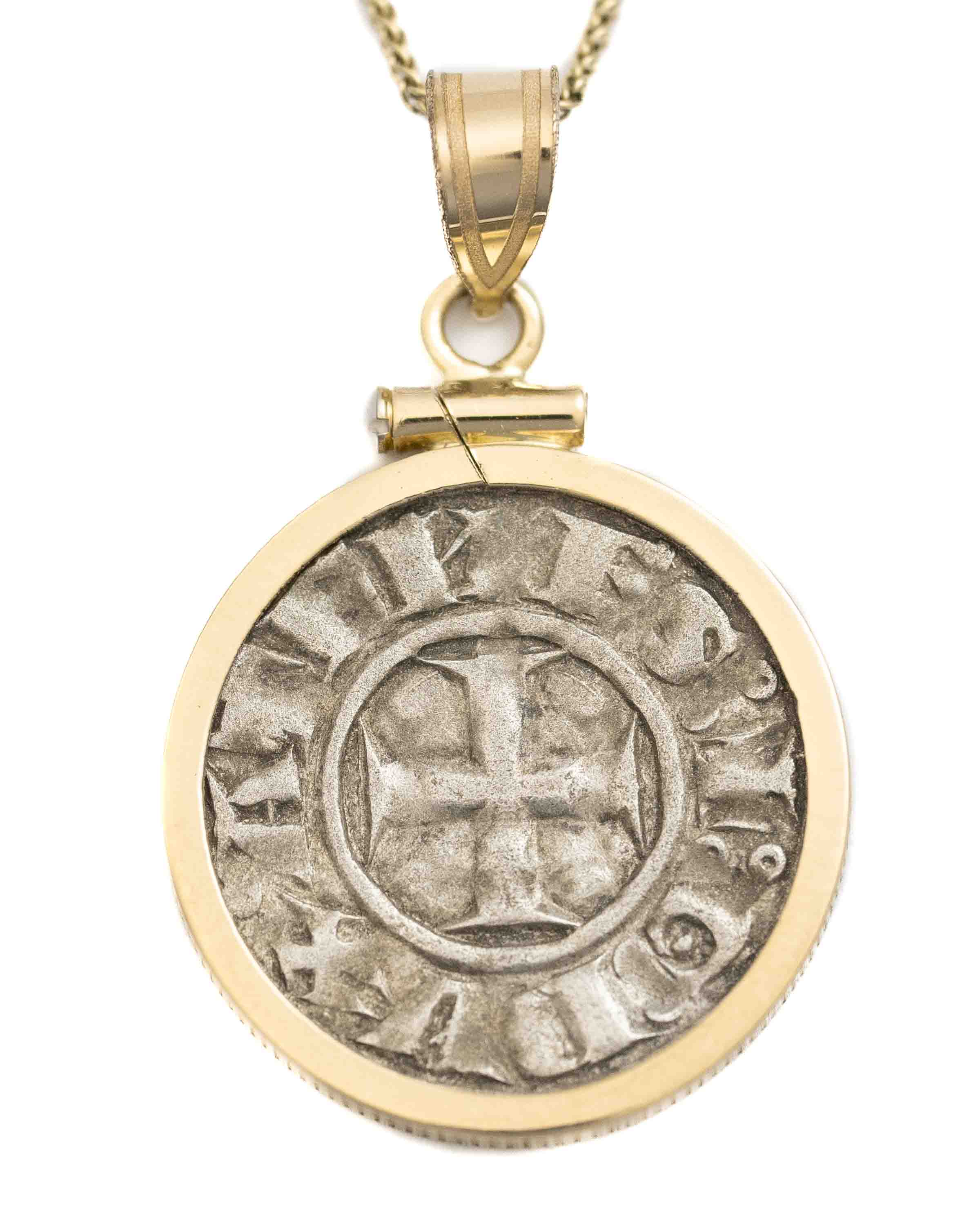 14k Gold Genuine Ancient Coin of the Crusades Necklace (Achaea; 1289-1297 A.D.)