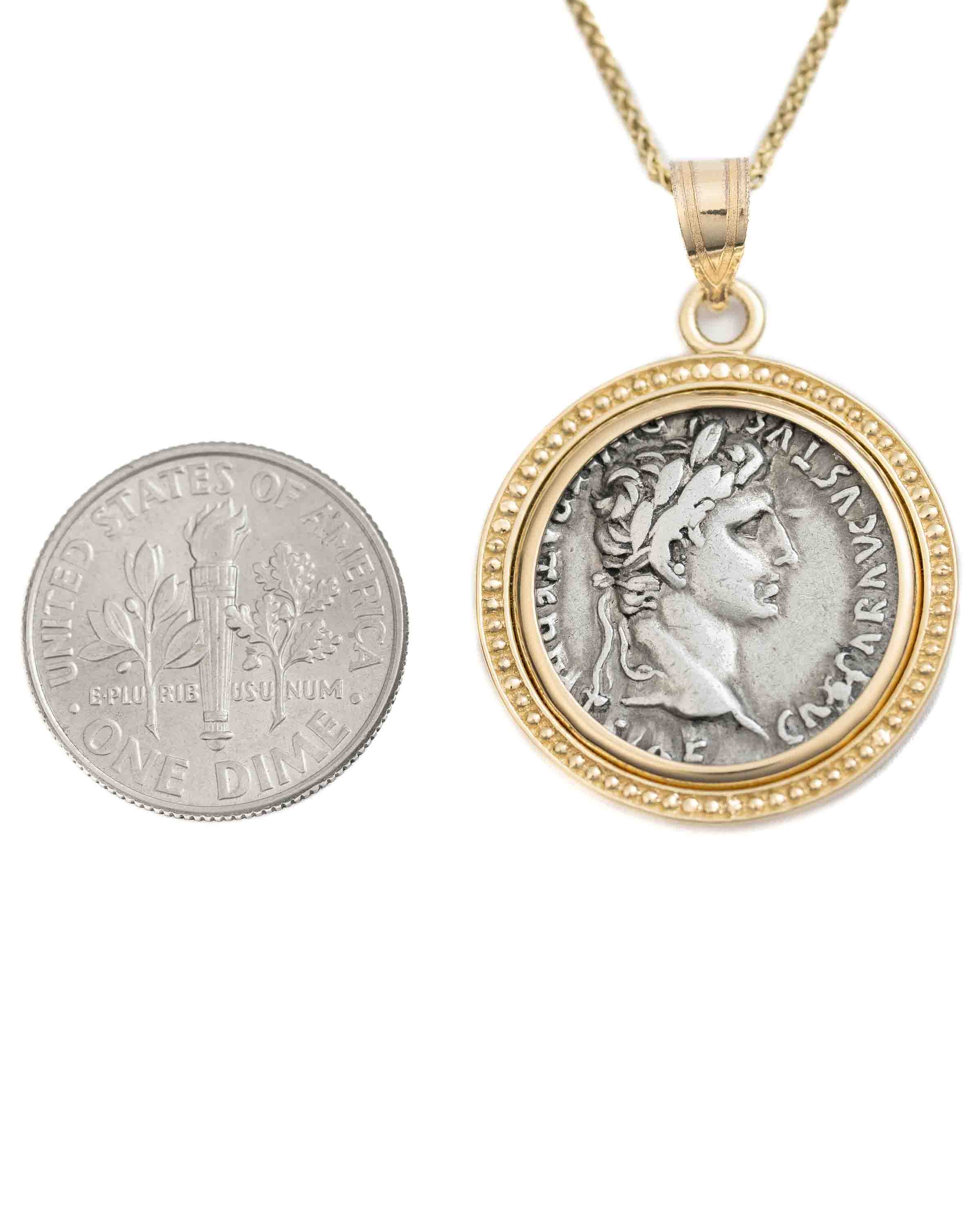 14k Gold Genuine Ancient Roman Coin Necklace (Augustus; 27 B.C.-14 A.D.)
