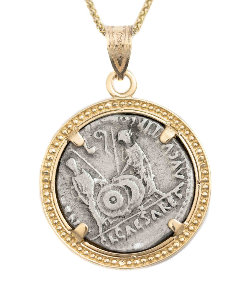 14k Gold Genuine Ancient Roman Coin Necklace (Augustus; 27 B.C.-14 A.D.)