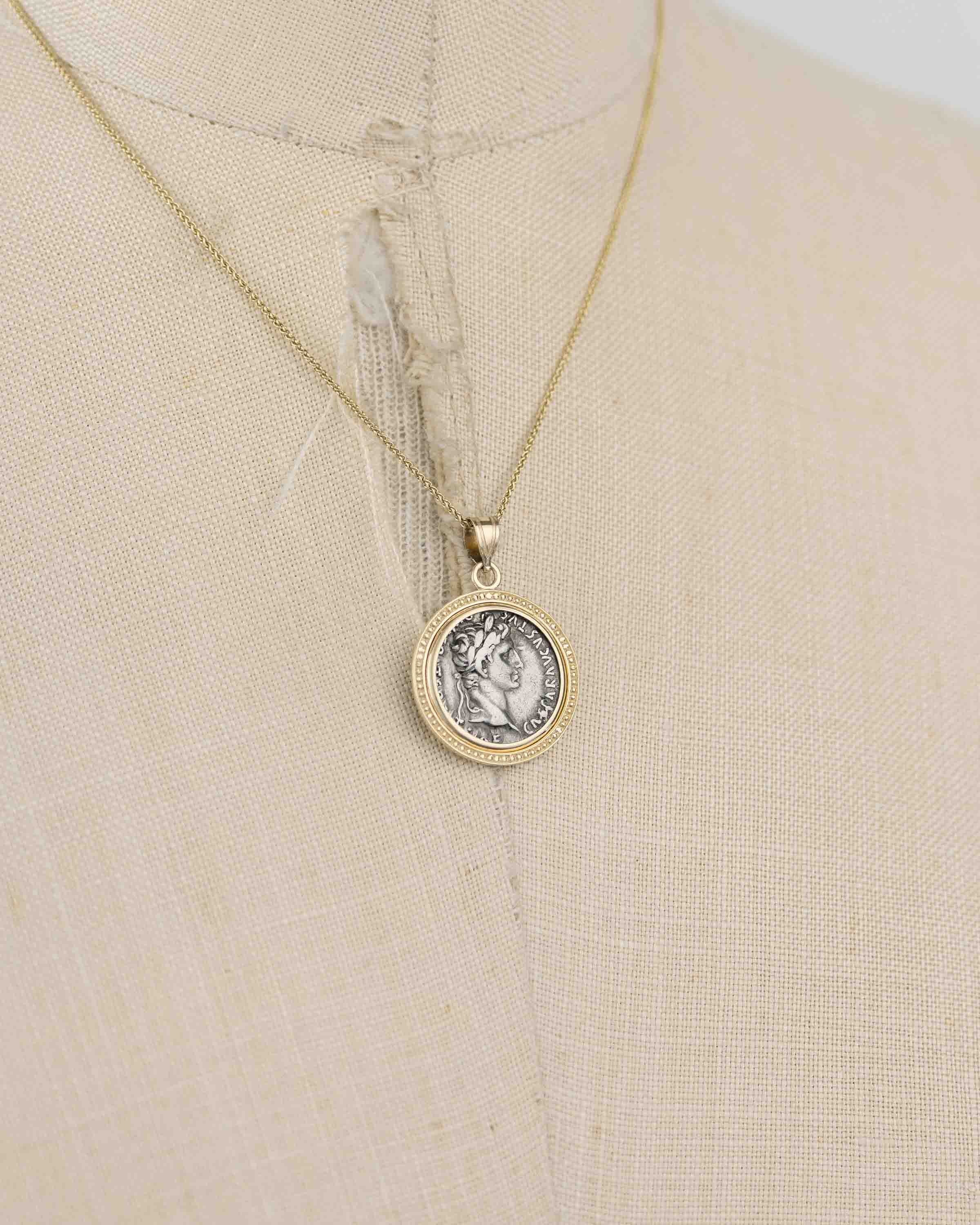 14k Gold Genuine Ancient Roman Coin Necklace (Augustus; 27 B.C.-14 A.D.)