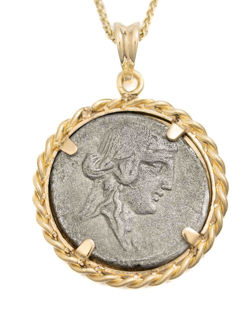 14k Gold Genuine Ancient Roman Coin Necklace (Bacchus/Pegasus; 90 B.C.)