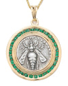 14k Gold & Natural Emerald Genuine Ancient Greek Coin Necklace (Artemis Bee; 172-111 B.C.)