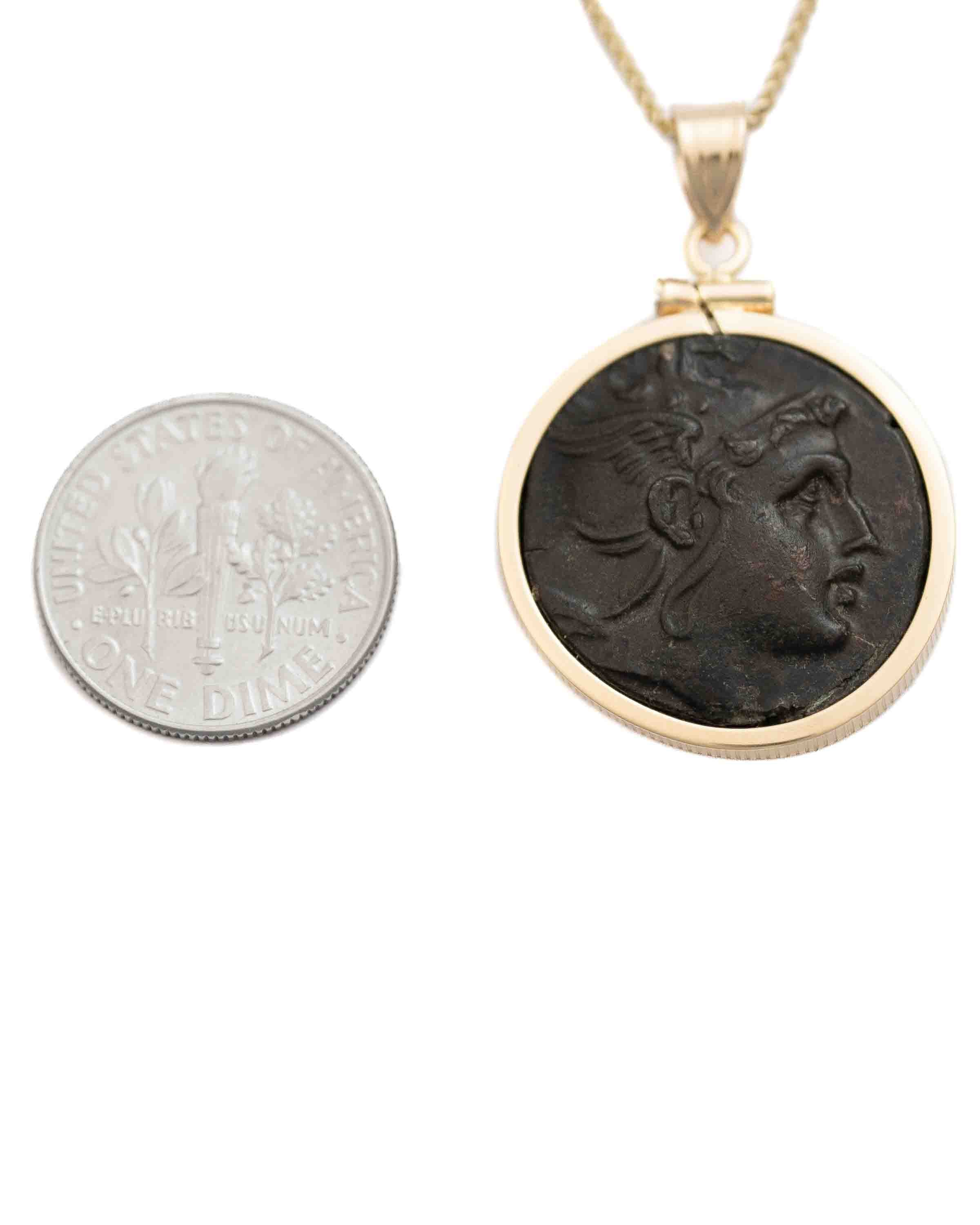 14k Gold Genuine Ancient Greek Coin Necklace (Perseus; 221-179 B.C.)