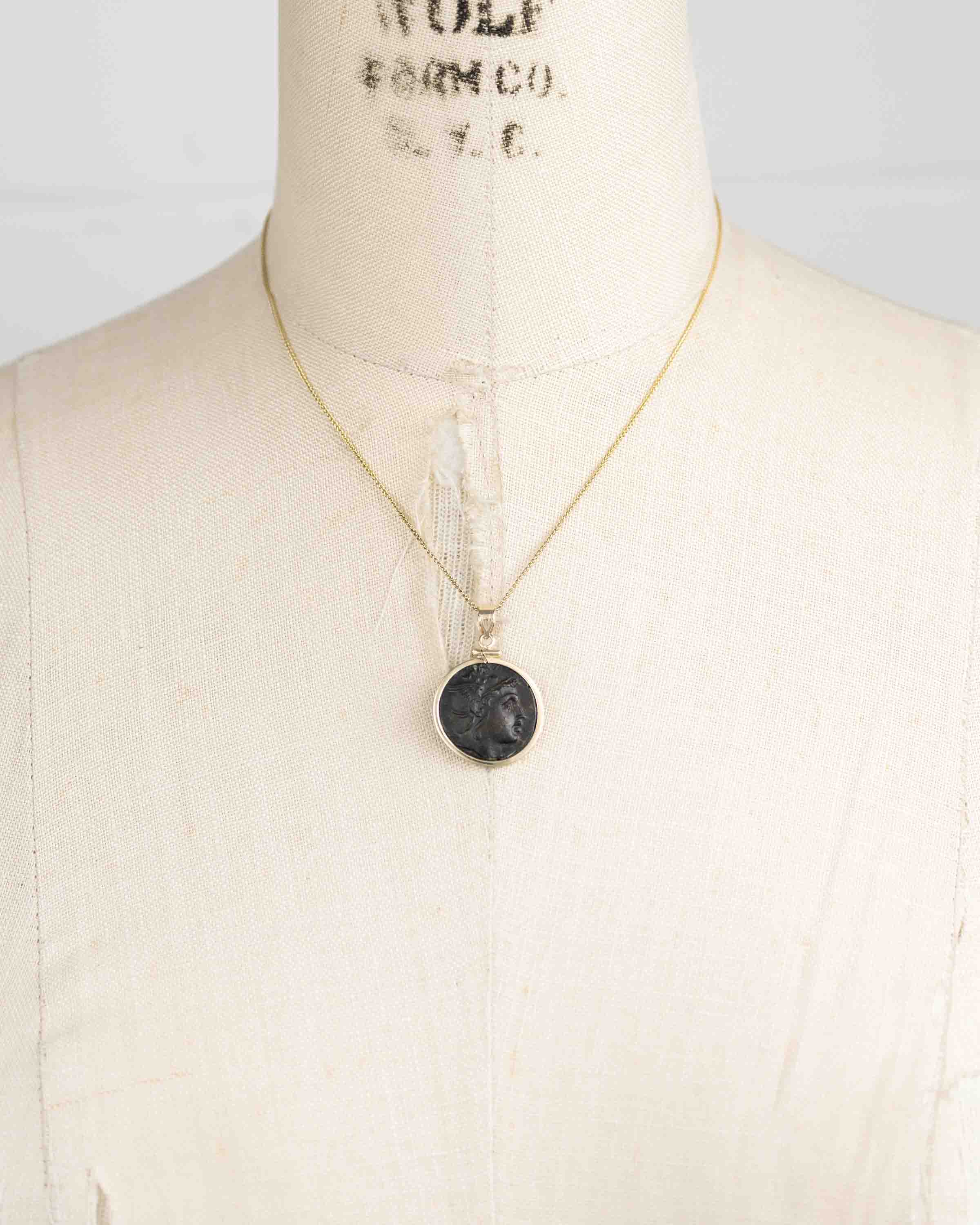 14k Gold Genuine Ancient Greek Coin Necklace (Perseus; 221-179 B.C.)