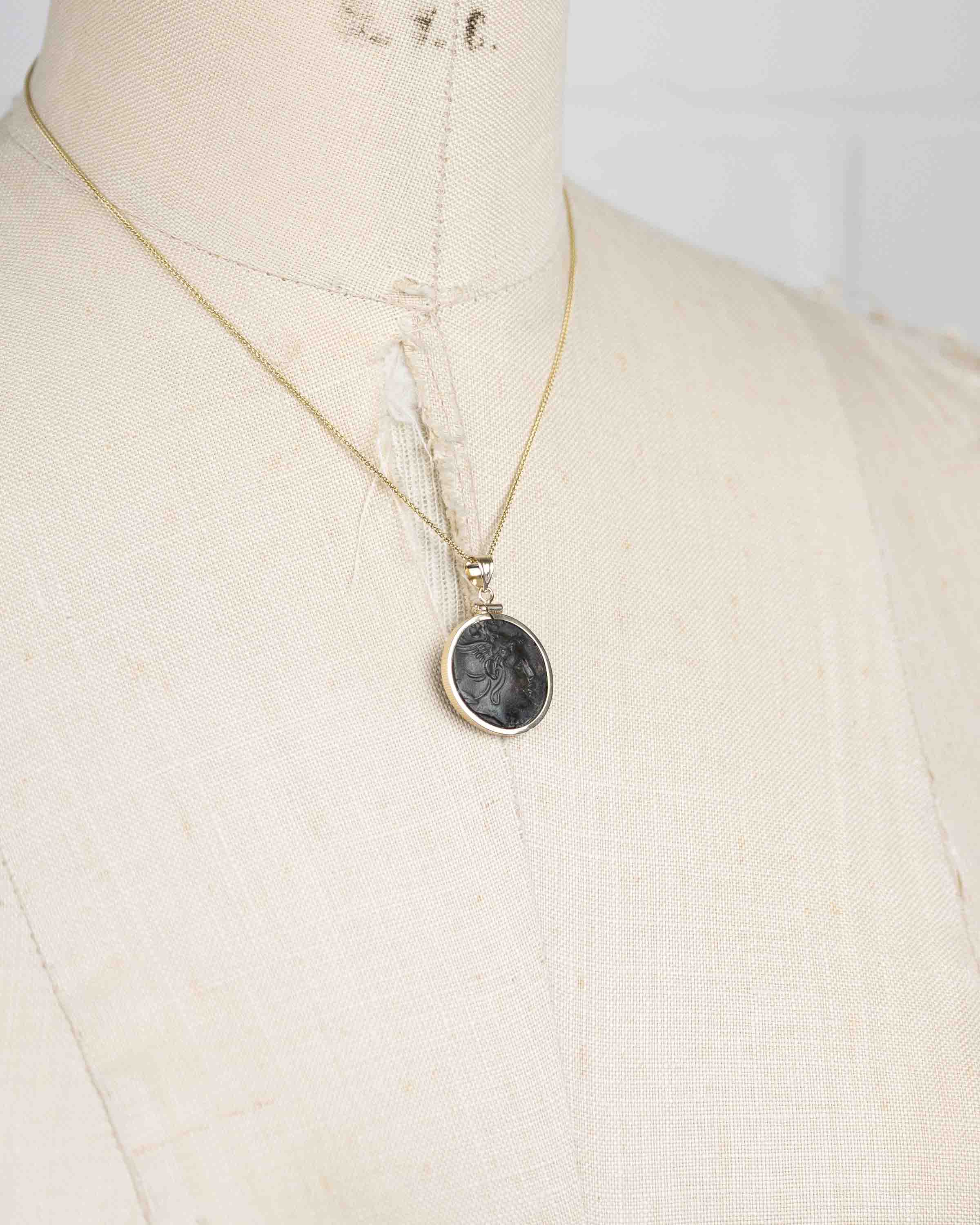 14k Gold Genuine Ancient Greek Coin Necklace (Perseus; 221-179 B.C.)