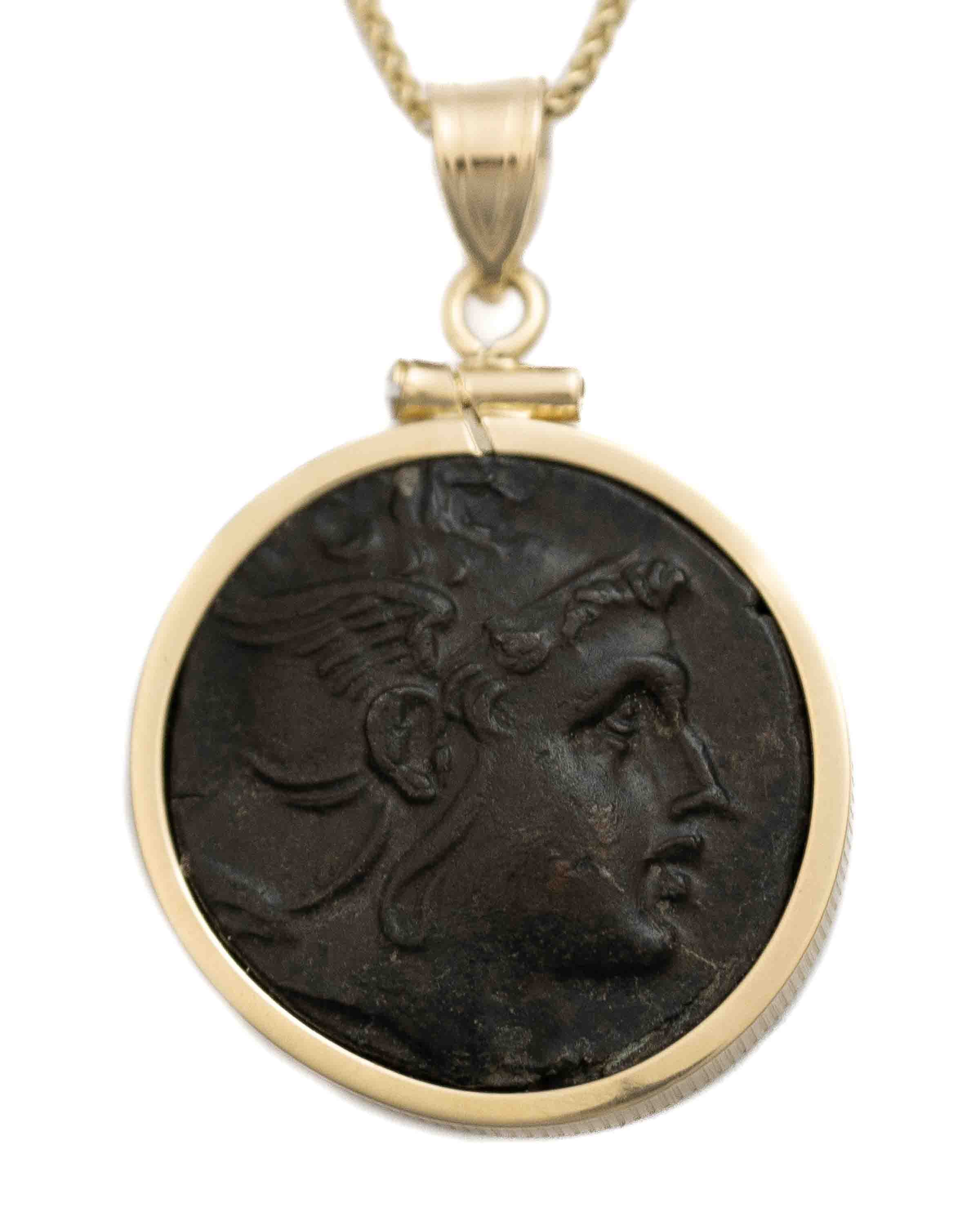 14k Gold Genuine Ancient Greek Coin Necklace (Perseus; 221-179 B.C.)