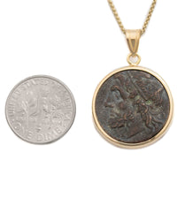 14k Gold Genuine Ancient Greek Coin Necklace (Poseidon; 275-215 B.C.)