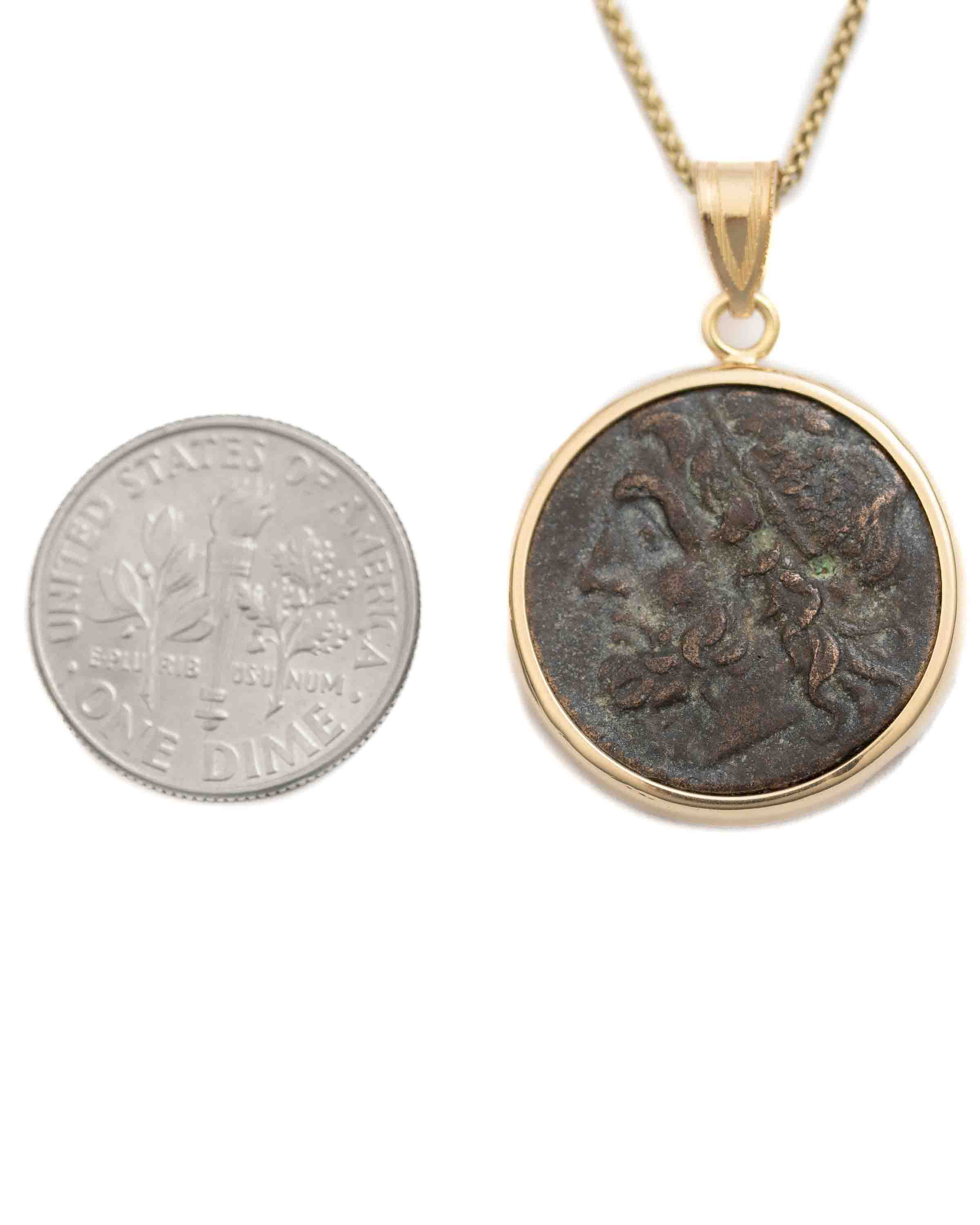14k Gold Genuine Ancient Greek Coin Necklace (Poseidon; 275-215 B.C.)