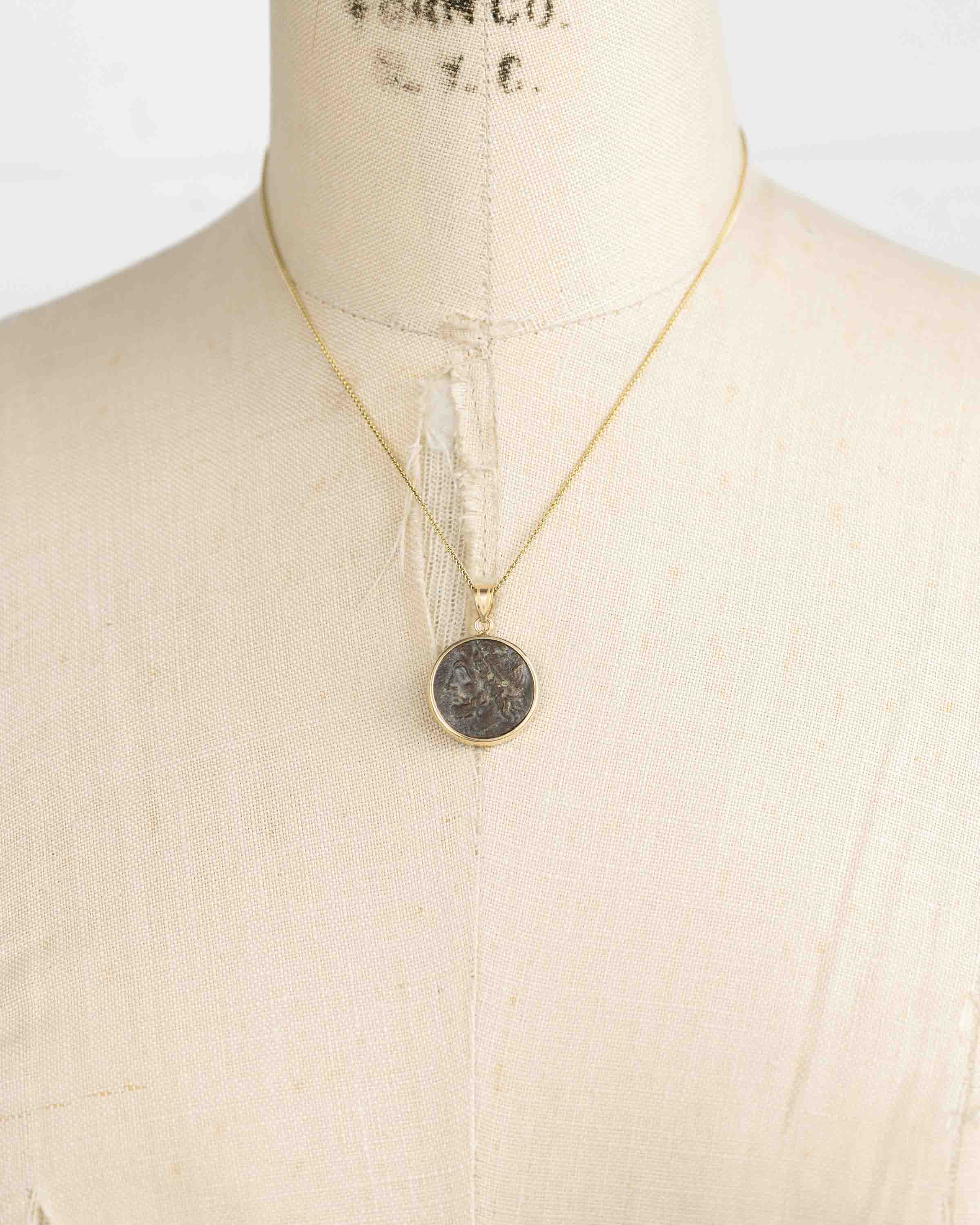 14k Gold Genuine Ancient Greek Coin Necklace (Poseidon; 275-215 B.C.)