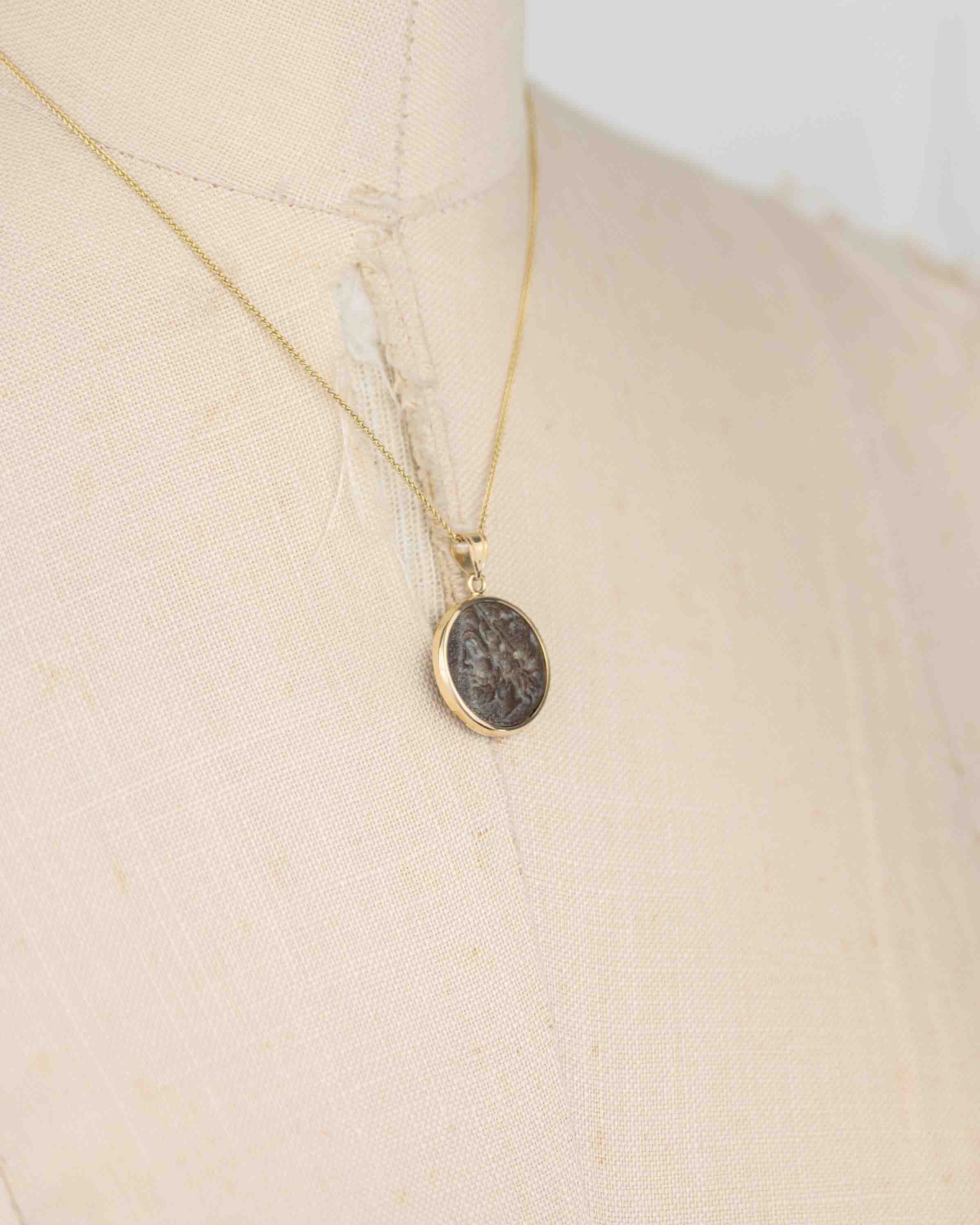 14k Gold Genuine Ancient Greek Coin Necklace (Poseidon; 275-215 B.C.)